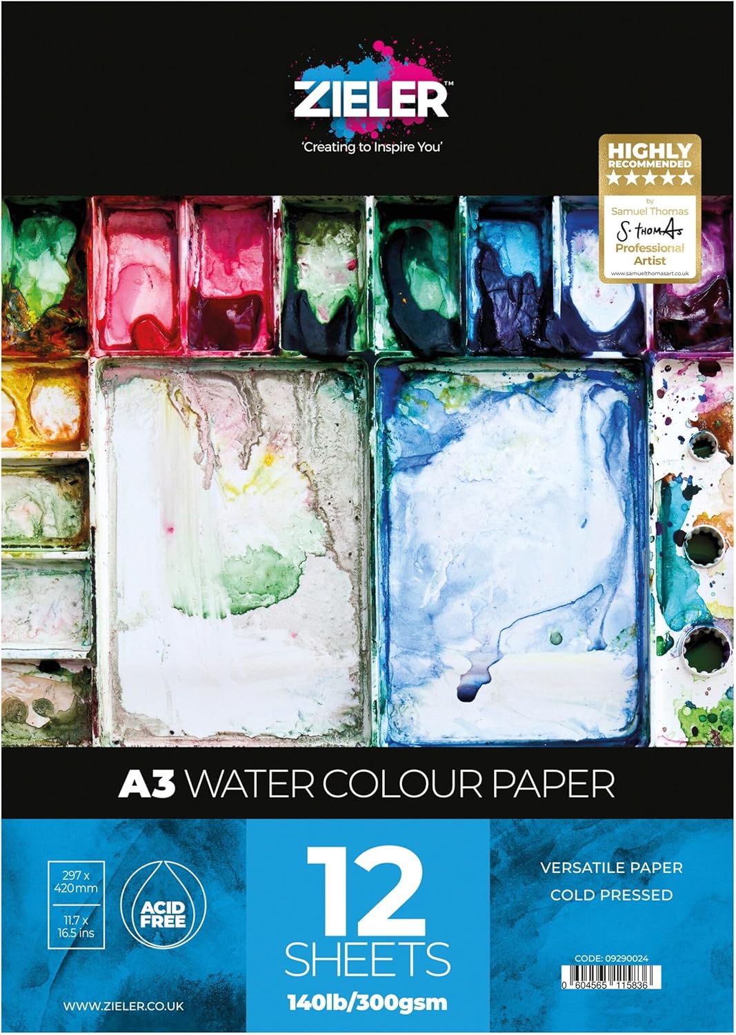 Zieler A3 (11.7" x 16.5") Watercolour Paper Pad, 300gsm, 12 Sheets