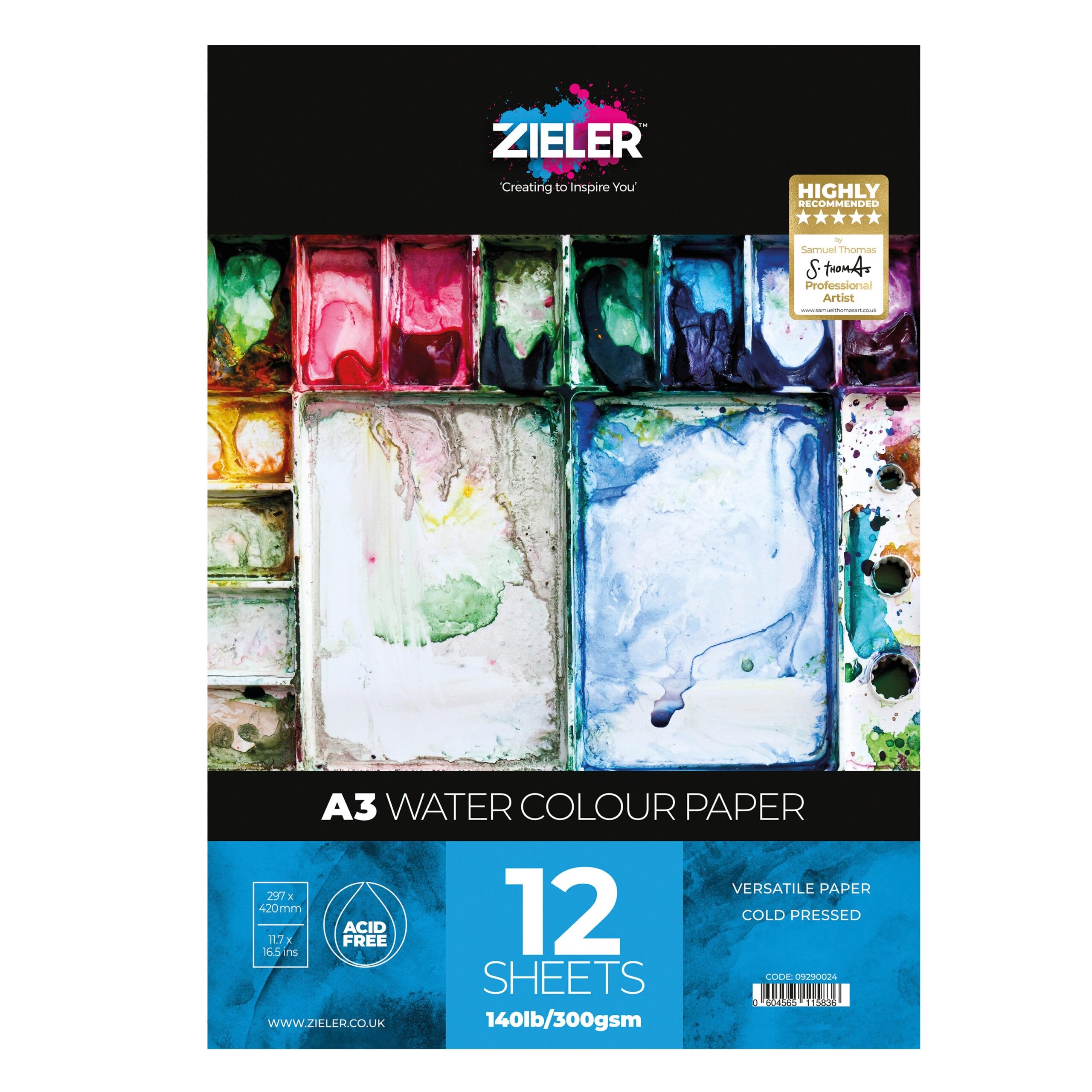 Zieler Bloc de papier aquarelle A3 (29,7 x 41,9 cm), 300 g/m², 12 feuilles