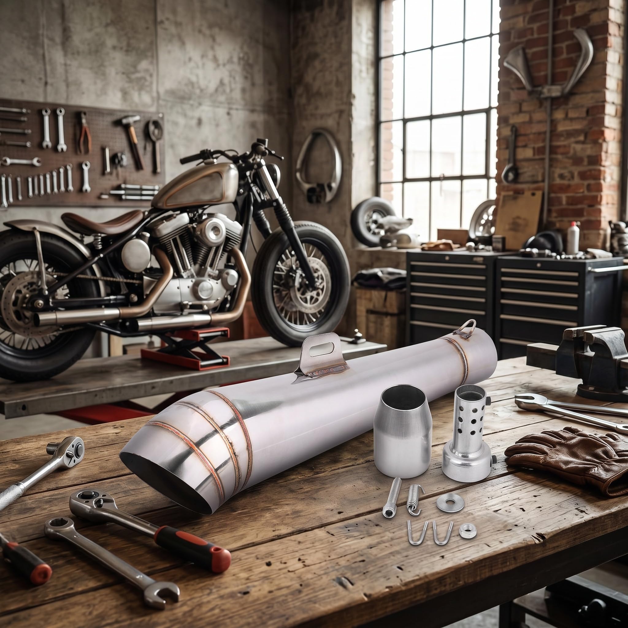 Universal-Auspuffendrohr aus Edelstahl für Motorräder Motorendrohrspitze mit Schalldämpfer Für die Meisten Motorräder/Dirtbikes/Roller mit Modellen mit 51 Mm Durchmesser.