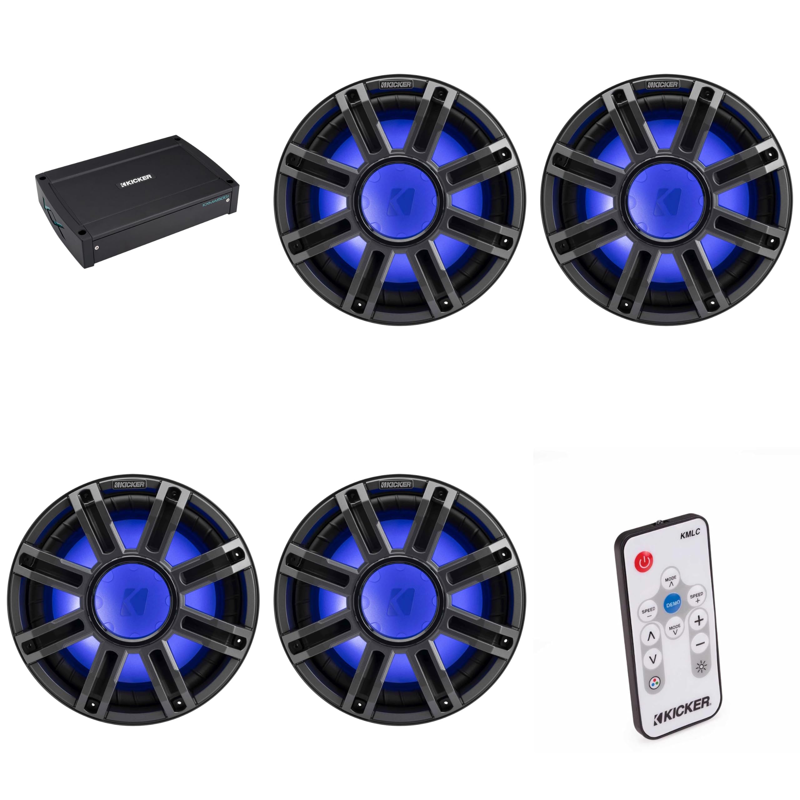 Kicker (4) 51MWF124 - MWF 12-Inch Premium Marine Subwoofer (Free-air) 4-ohm & 51KXMA15001 Marine Amp Bundle (Includes LED Remote)