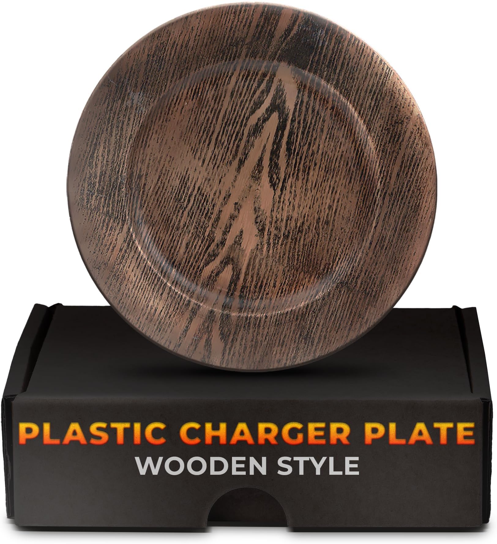 Plastic Chargers for Dinner Plates Set of 4 - Large 13" Round Design -Colorfast and Elegant, Suitable for Dinner Settings, Weddings | Great Festive Home Decor, Gifts for Mom, Faux Wood Charger Plates