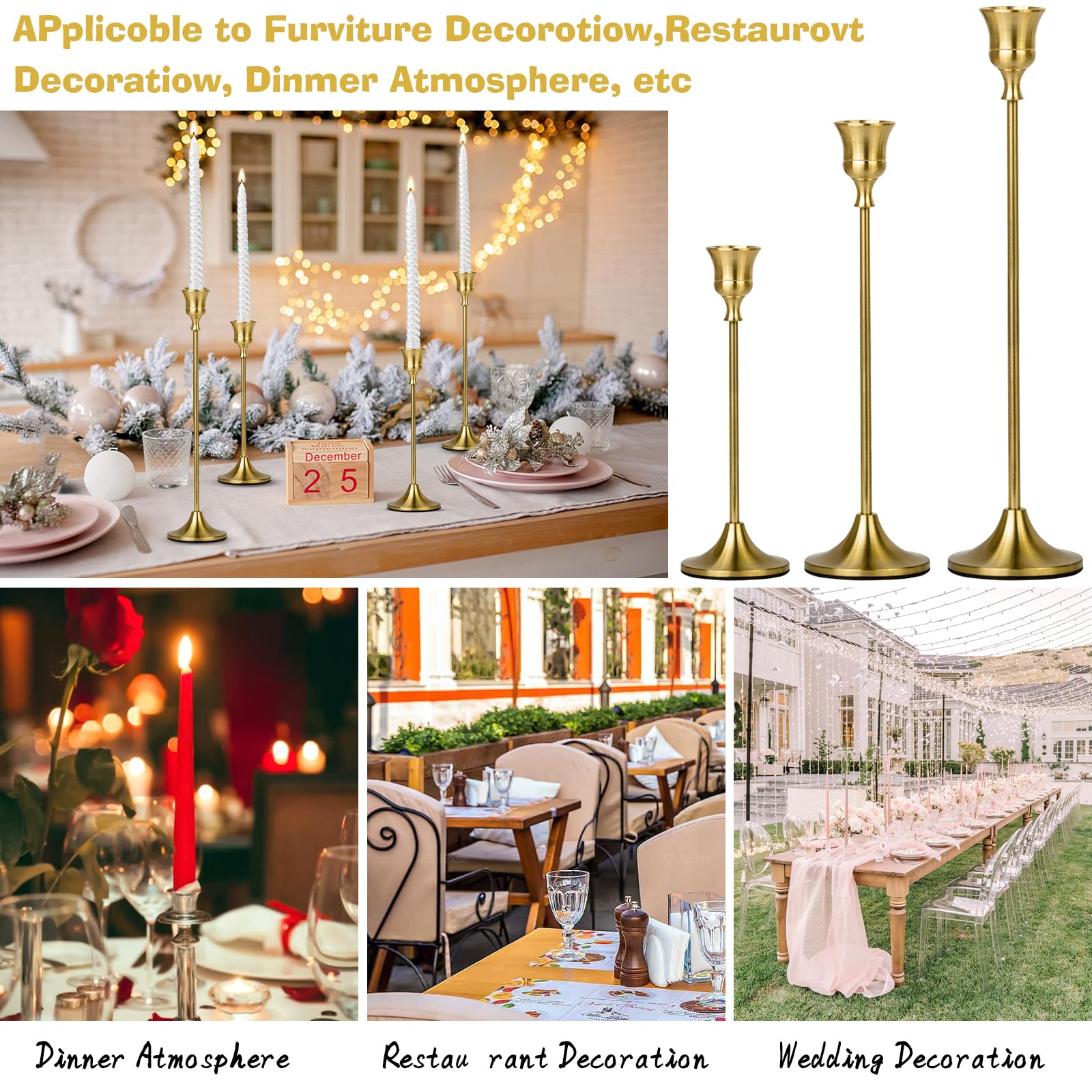 Set di 9 Candelabro Set,3 Dimensioni (19,5/23,3/27,2 cm),per Candele Coniche da 2.2cm,Moderno e retrò Domestica Decorazione,per Porta Candele da Tavolo,Matrimoni,Compleanni,Natale,Regalo.
