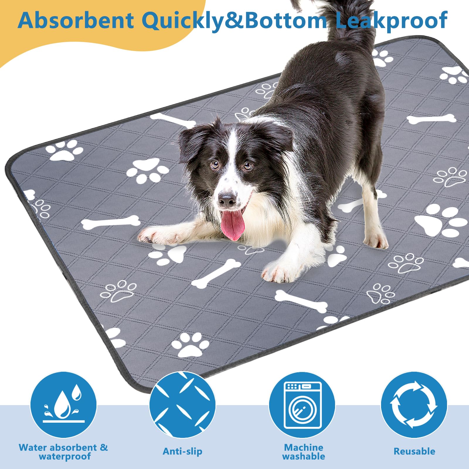 Tappetini Igienici Riutilizzabili per Cani 90x75cm, 2 Pezzi Tappetini Lavabile Assorbenti per Cani Gatti, Tappetino Antiscivolo Educatore Tappetini per Animali, Cuccioli, Gattini, Porcellini