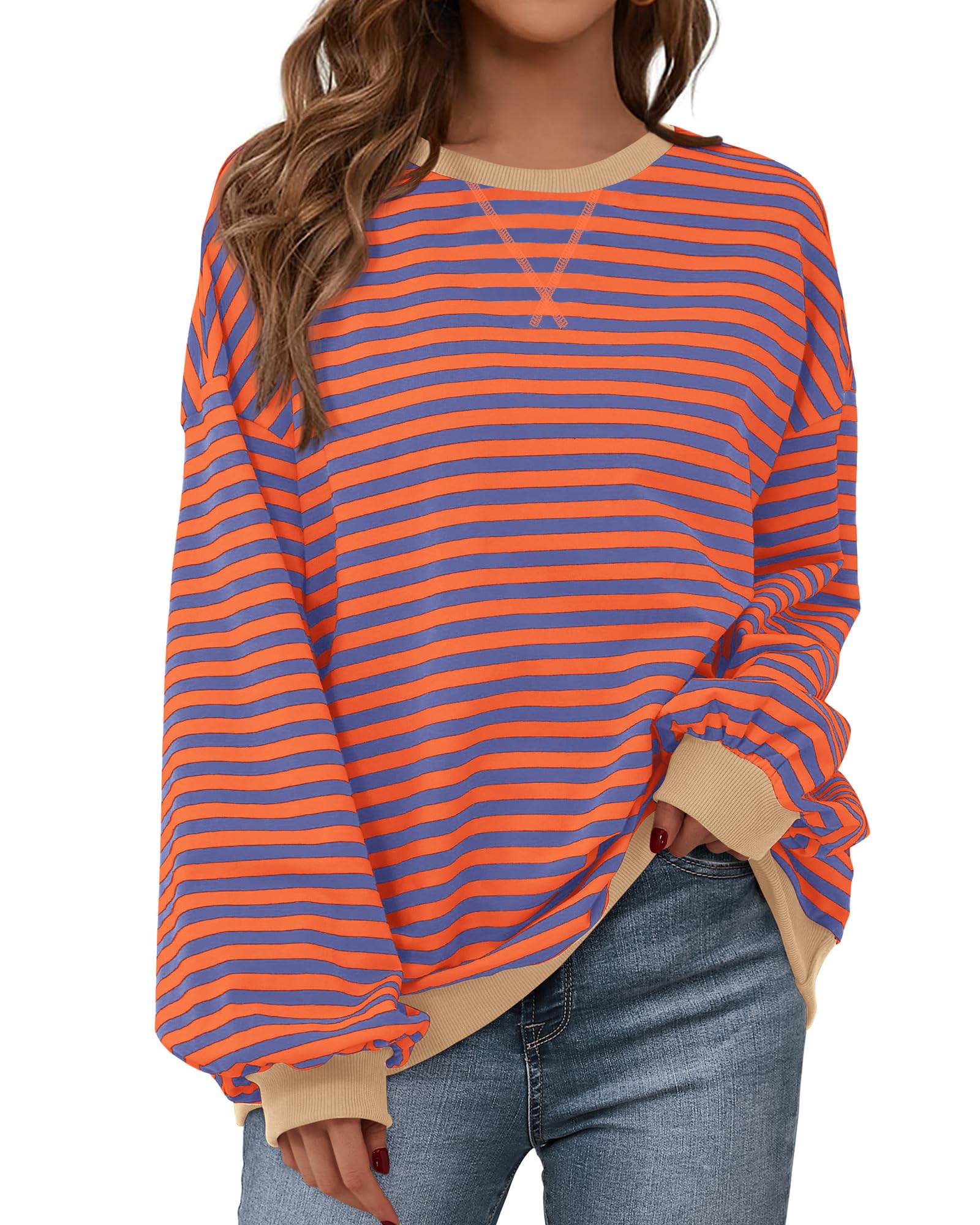 BTFBM Womens Striped Pullover Tops Spring Clothes 2026 Long Sleeve Shirts Trendy Crew Neck Loose Y2K Sweatshirts — view 17