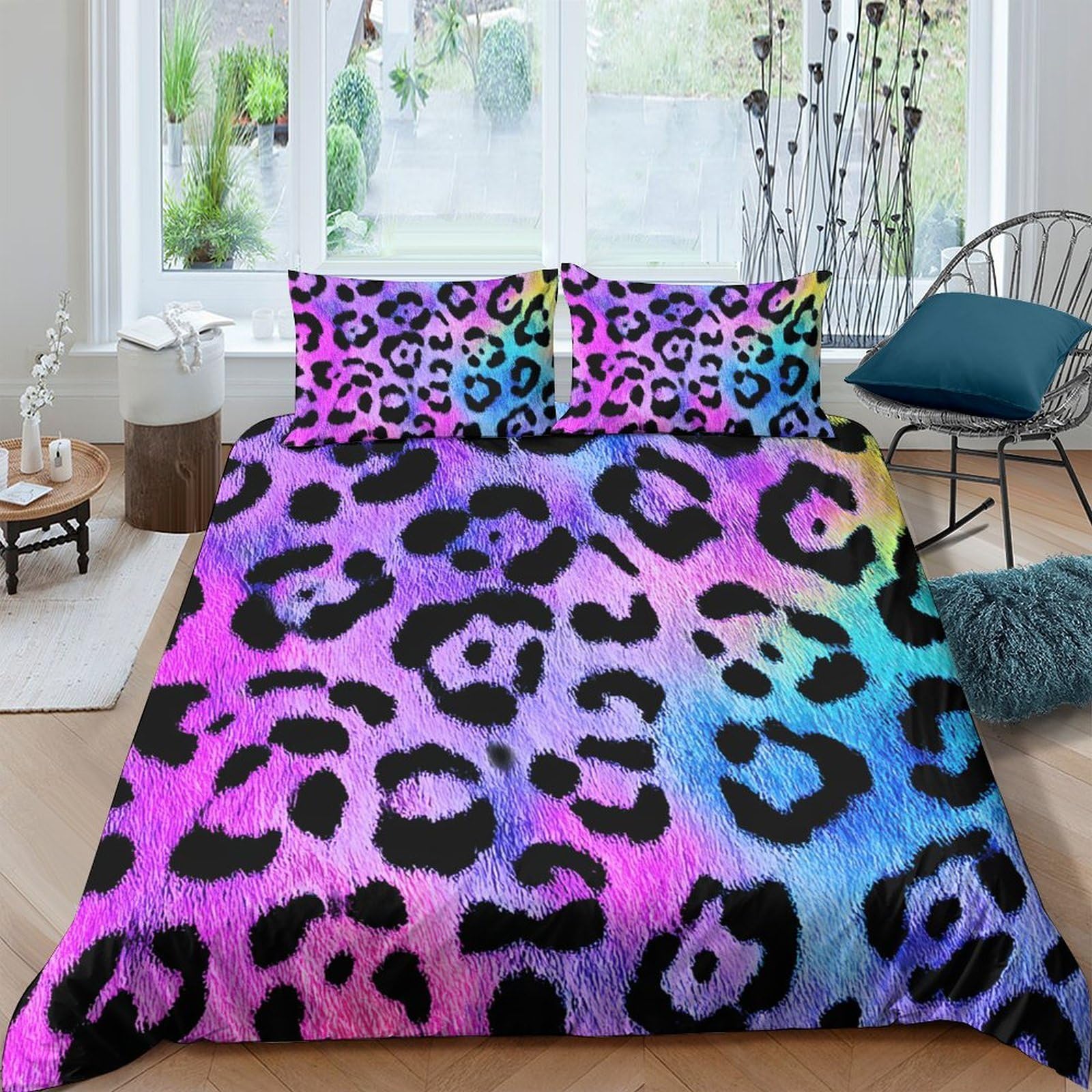 Ctjqhvkz Style-8 3D Printed Rainbow Leopard Fitted Sheet Microfiber Soft Anti-Slip Decor Gradient Animal Bed Cover Bedroom Dorm Single（135X200cm）