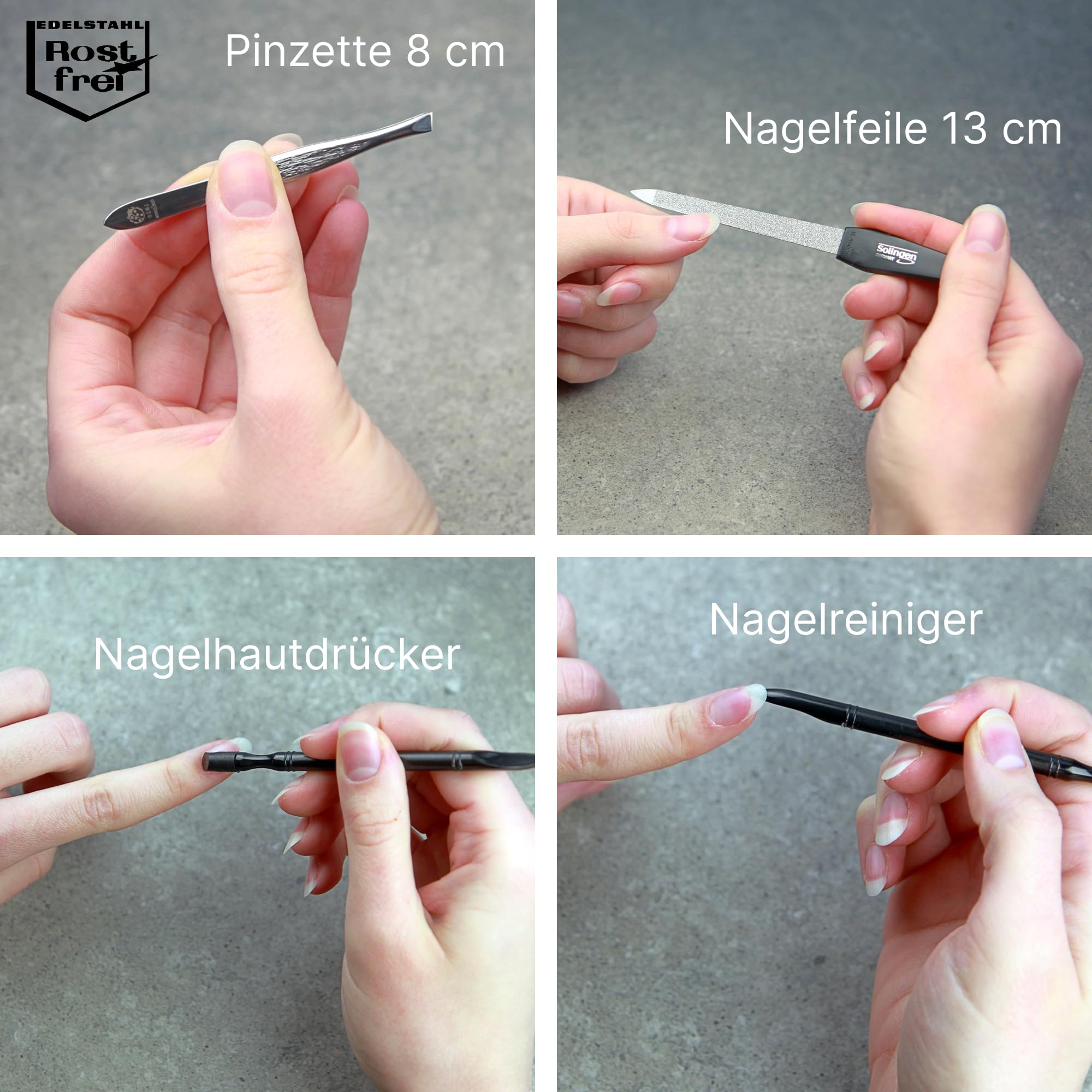 Juego de manicura de 7 piezas – Estuche con cremallera con instrumentos de acero inoxidable y acero al carbono – Juego de manicura y pedicura – Funda de piel de cordero de napa (azul cobalto)