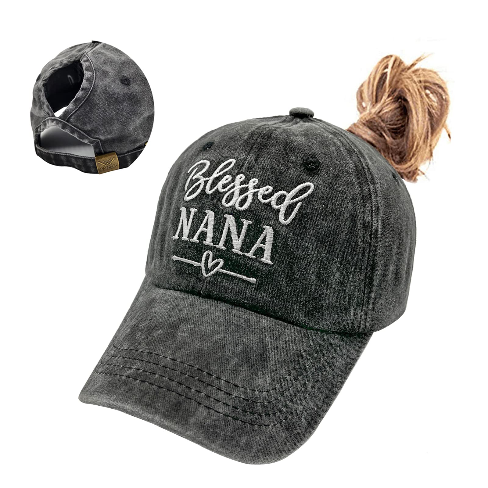WaldealWomen's Blessed Grandma Hats Washed Denim Adjustable Baseball Cap for Mom
