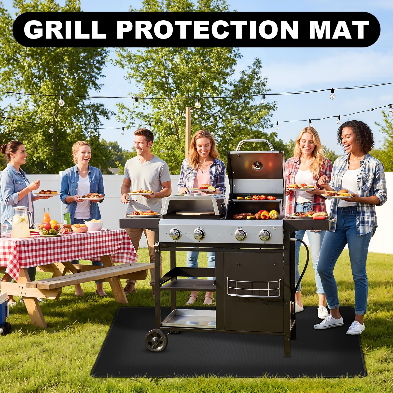 Tapis Barbecue Sol Exterieur, 150x100 cm Tapis de Barbecue, Tapis BBQ Exterieur, Imperméable, Résistant à l'huile, Double Face Ignifuge, pour Barbecues, Poêles, Sols, Pelouses