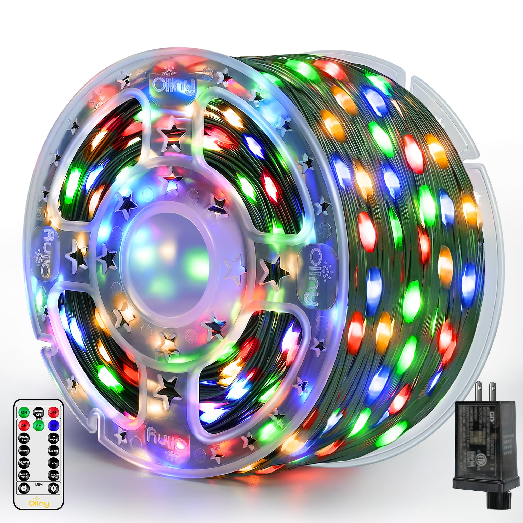 Ollny Christmas Lights 800 LED 262FT Plug in, IP67 Waterproof Green Wire Outdoor Christmas Lights with Remote, 8 Modes with Timer String Light for House Indoor Xmas Decorations Multicolored