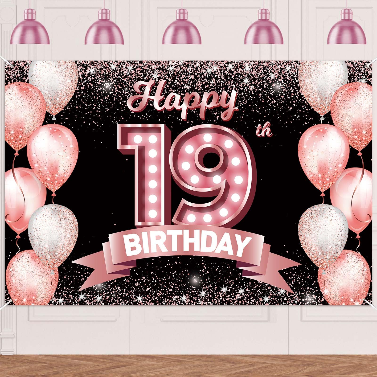 Banner per 19° compleanno per ragazze oro rosa decorazioni per feste di compleanno felice 19° compleanno bandierine glitterate ghirlanda da appendere per 19 diciannove anni compleanno festa a tema