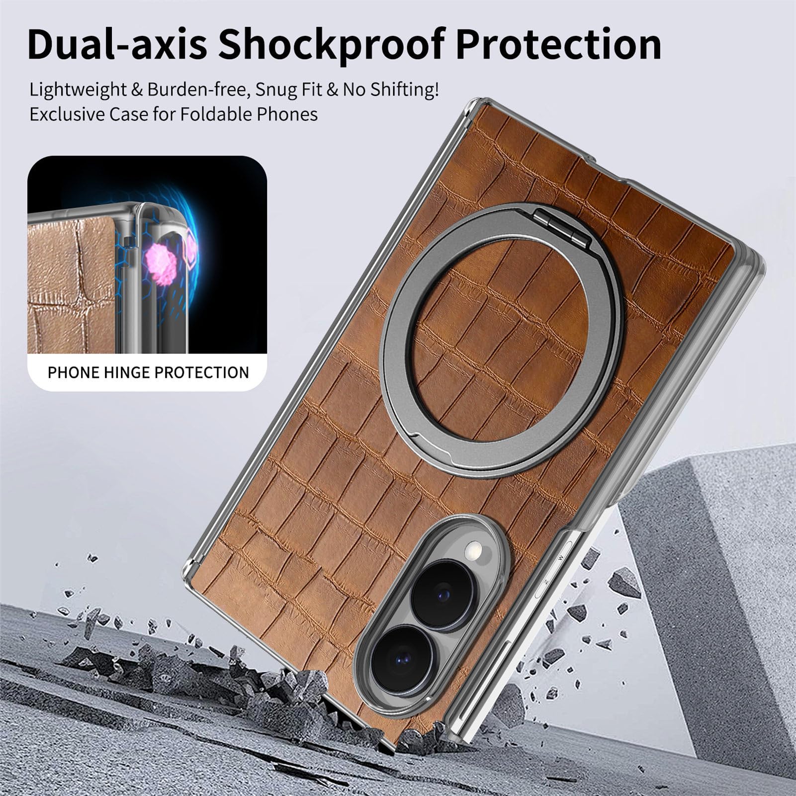 Custodia Cerniera Per Samsung Galaxy Z Fold 8, Coccodrillo Anello