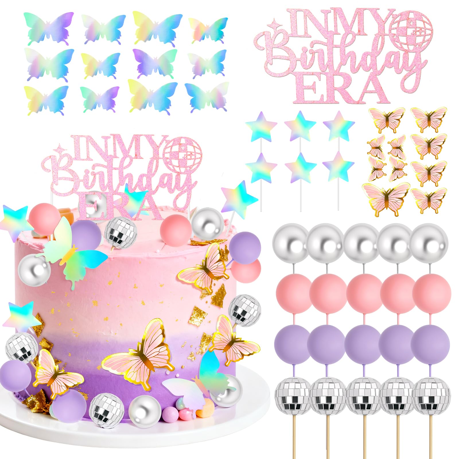 47 PCS Pink Music Party Cake Decorations Set Singer Birthday Cake Decorations Disco Balls Superstar Happy Birthday Cakes Topper for Fans Theme Party Concert Celebration