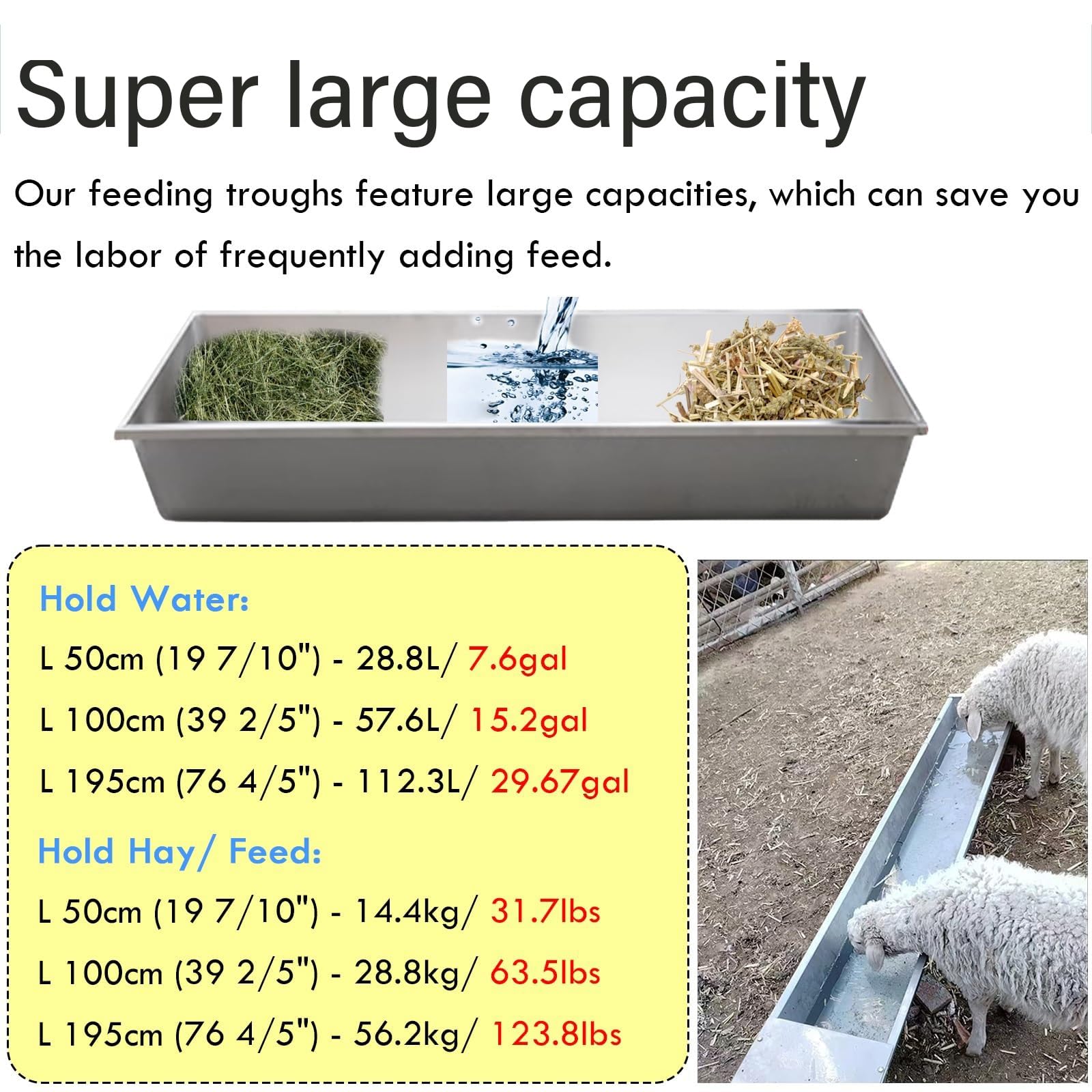 Comederos De Heno for Caballos, Comedero Grande, 50/100 Cm, Capacidad: 7 15 GAL, Resistente + Acero Inoxidable, for Uso En Granjas Al Aire Libre(50cm)