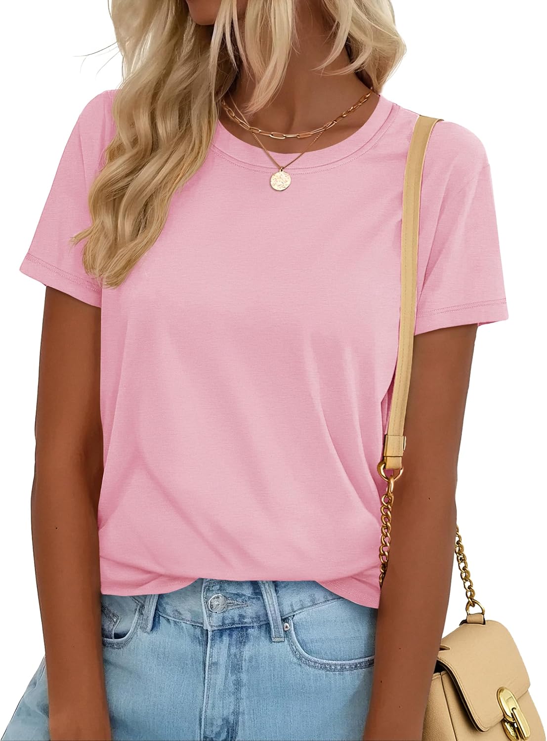 YUCOLEN T Shirts for Women Short Sleeve Crewneck Cotton Tops Summer UPF 50+ Casual Breathable Basic Tee Tshirt