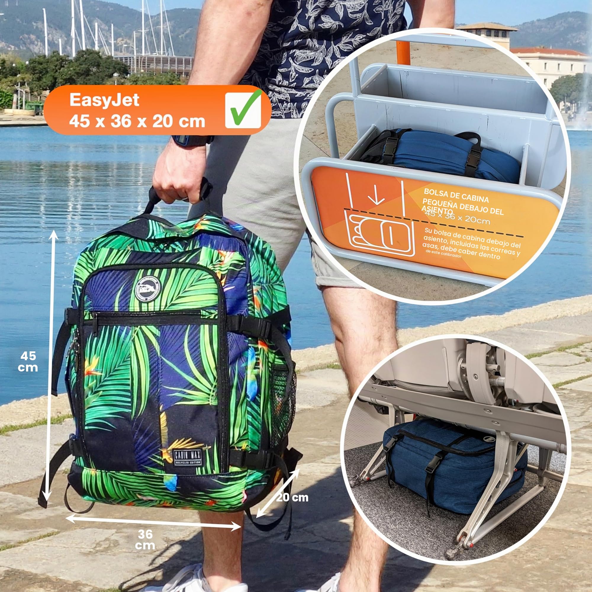 Cabin Max Mochila Viaje Cabina Avion 45x36x20 Easyjet, Mochilas Viaje Avion Equipaje de Mano, Mochilas Viaje, Correas de Compresión - Poliéster RPET Reciclado (Metz 30L)