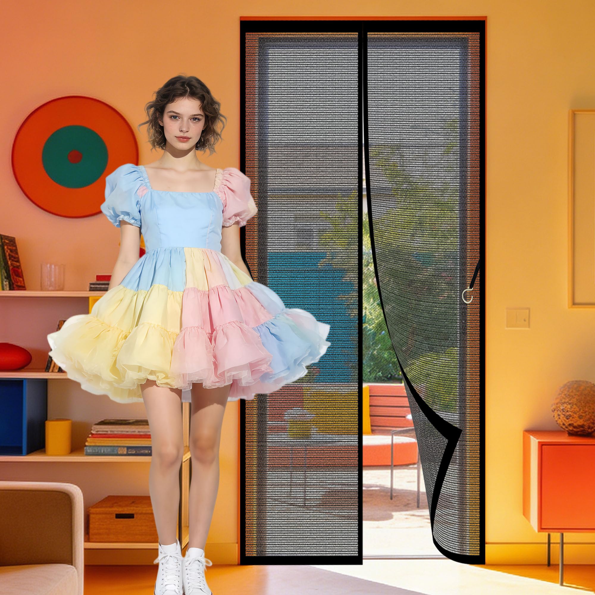 Fly Screen for Doors 88 x 272 cm with Full Length Magnets No Gap Auto Closes Fly Screen Door Keeping Out Flies Bug for Home, Bedroom, Living Room, Kitchen, Patio, Black