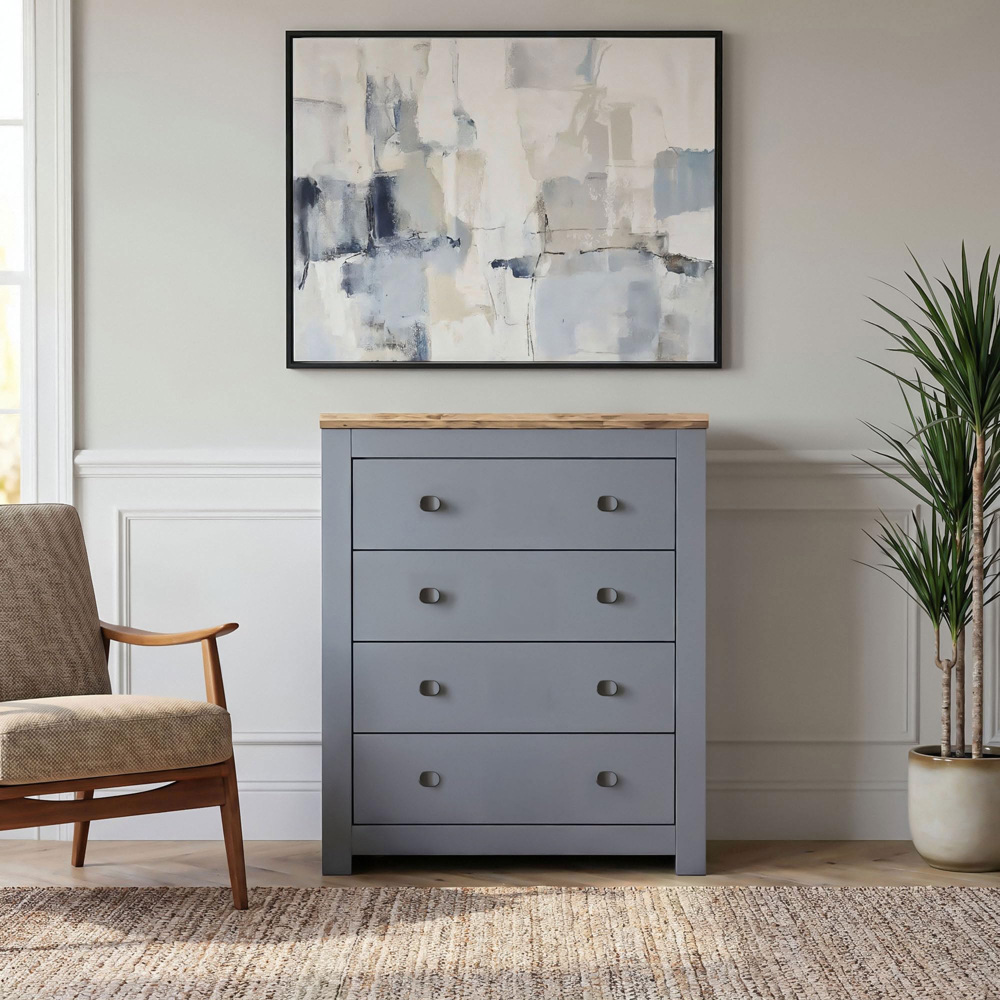 Dako Furniture® 4 Drawer Chest of Drawers MILFORD Graphite Modern Bedroom Storage Cabinet Contemporary Dresser for Bedroom, Living Room or Hallway