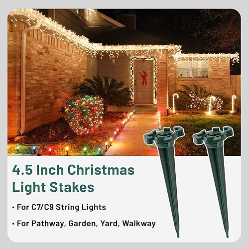 Miniatura 5 de CEWOR 50 grapas de paisaje, estacas de Navidad para patio, estacas de plástico de 4.5 pulgadas, estacas de luz C7 C9, estacas de luz universales
