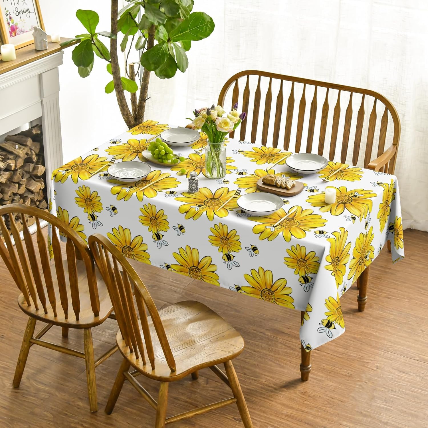 Tovaglia Antimacchia 300x140 cm Rettangolare Fiore Giallo Tovaglie Impermeabile 3 Metri Copritavolo Poliestere Protezione Tavolo Decorazioni per La Casa, per Feste (12-14 Posti) a-4478