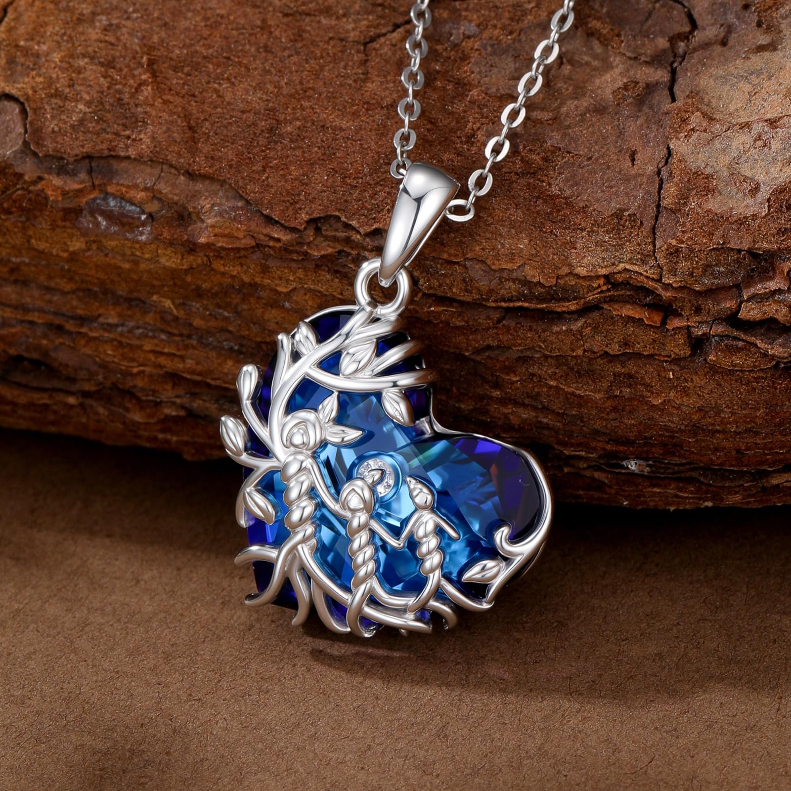 Damen Baum des Lebens Halskette 925 Sterling Silber Mutter Tochter/Sohn Lebensbaum Familie Herz Anhänger Schmuck Geschenke für Mama