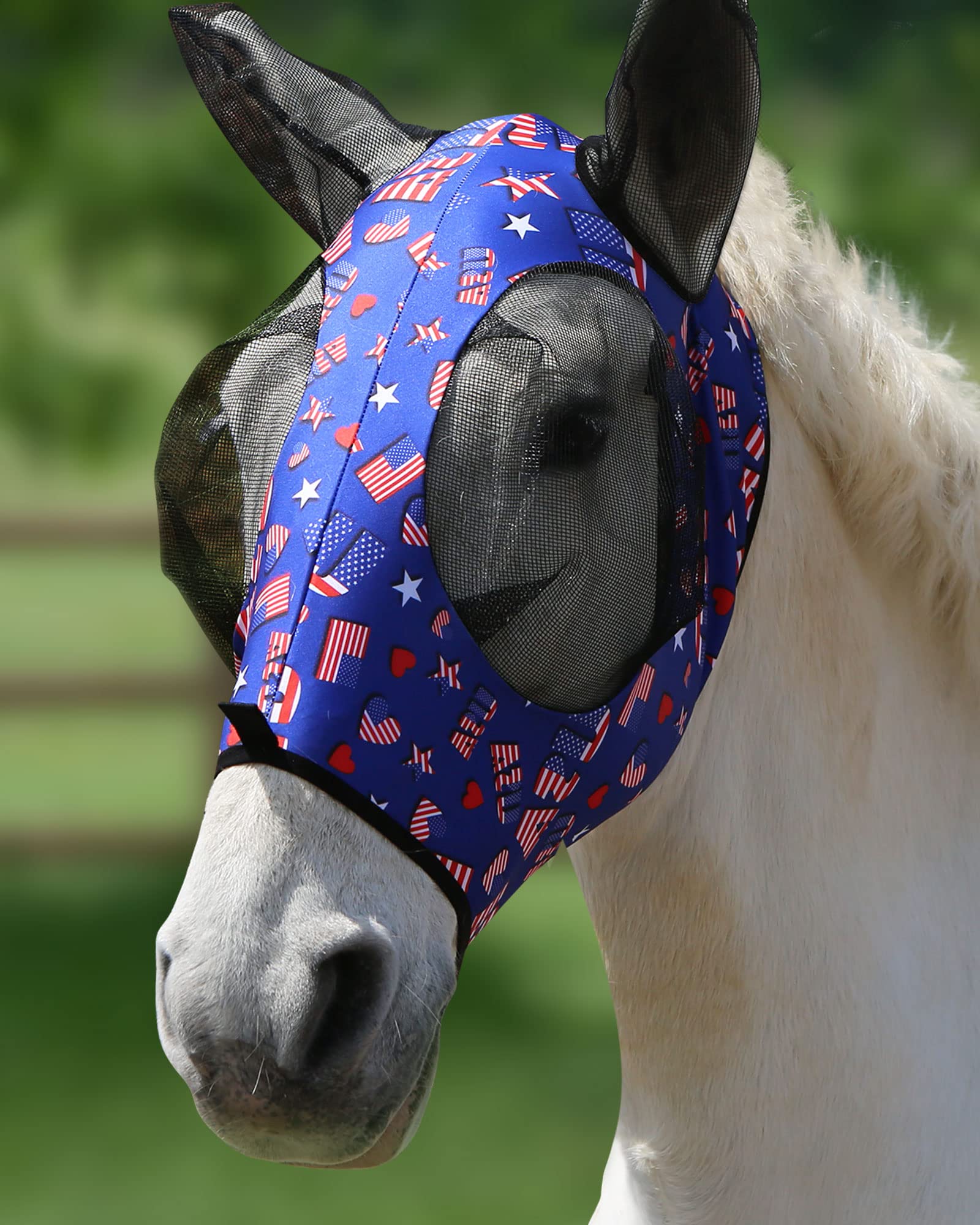 Harrison Howard Super Comfort Stretchy Fly Mask Large Eye Space with UV Protection Soft on Skin with Breathability Classic Letters M Cob