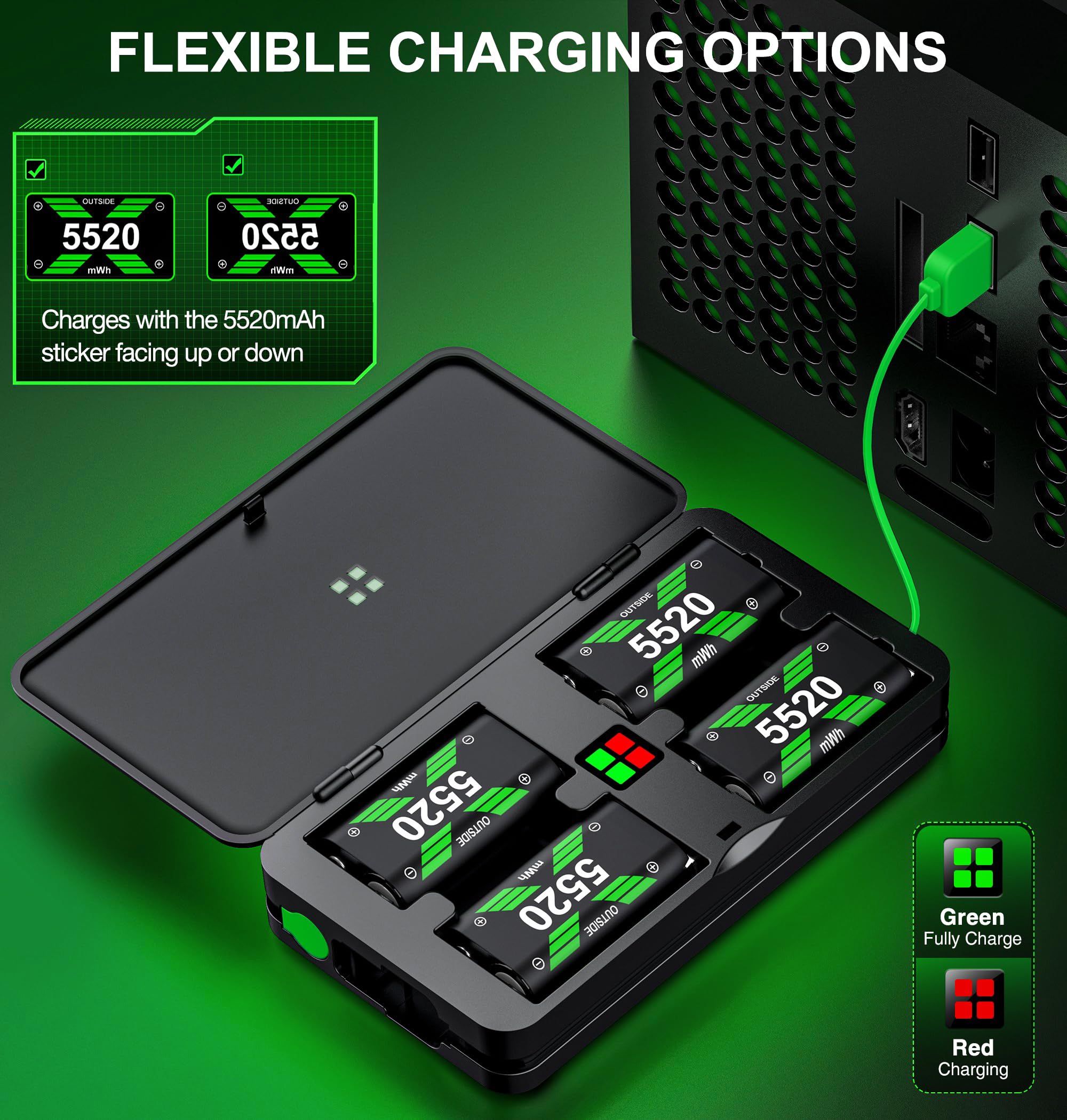 4 batterie da 5520 mWh per Xbox, batteria ricaricabile per Xbox Series X/S/One/One S/One X/One Elite Charging, ricarica rapida per Xbox, non per giochi a cubo