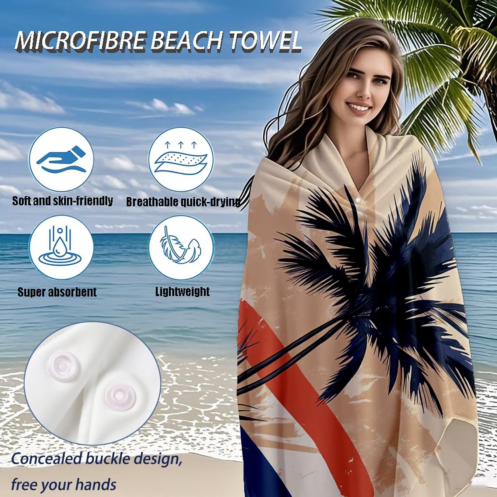 Serviette de Plage XXL 100x200 cm,Cocotier Serviette Plage Microfibre avec Séchage Rapide, Anti-Sable, Absorbante Fonction Design pour Vacances Piscine Pique-Nique Voyages Yoga, Cadeau Femme Q-706