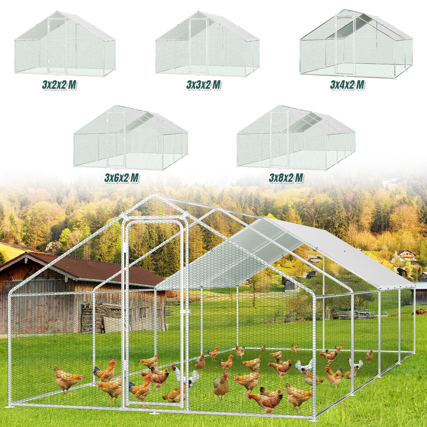 Cerradura Gallinero 3x8x2m Acero Galvanizado Jaula Pájaros Mascotas