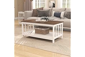 Elegant ChooChoo Farmhouse Coffee Table, White Living Room Table with Shelf
