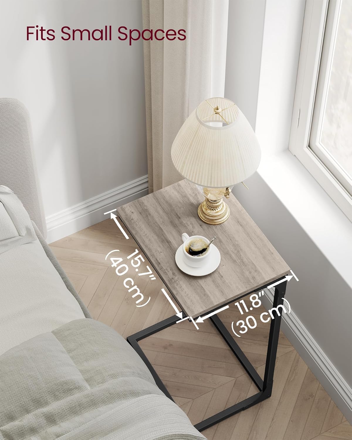 VASAGLE C-Shaped End Table Set, Side Table for Sofa, Couch with Metal Frame, Small TV Tray for Living Room, Bedroom, Greige and Black ULET355B02