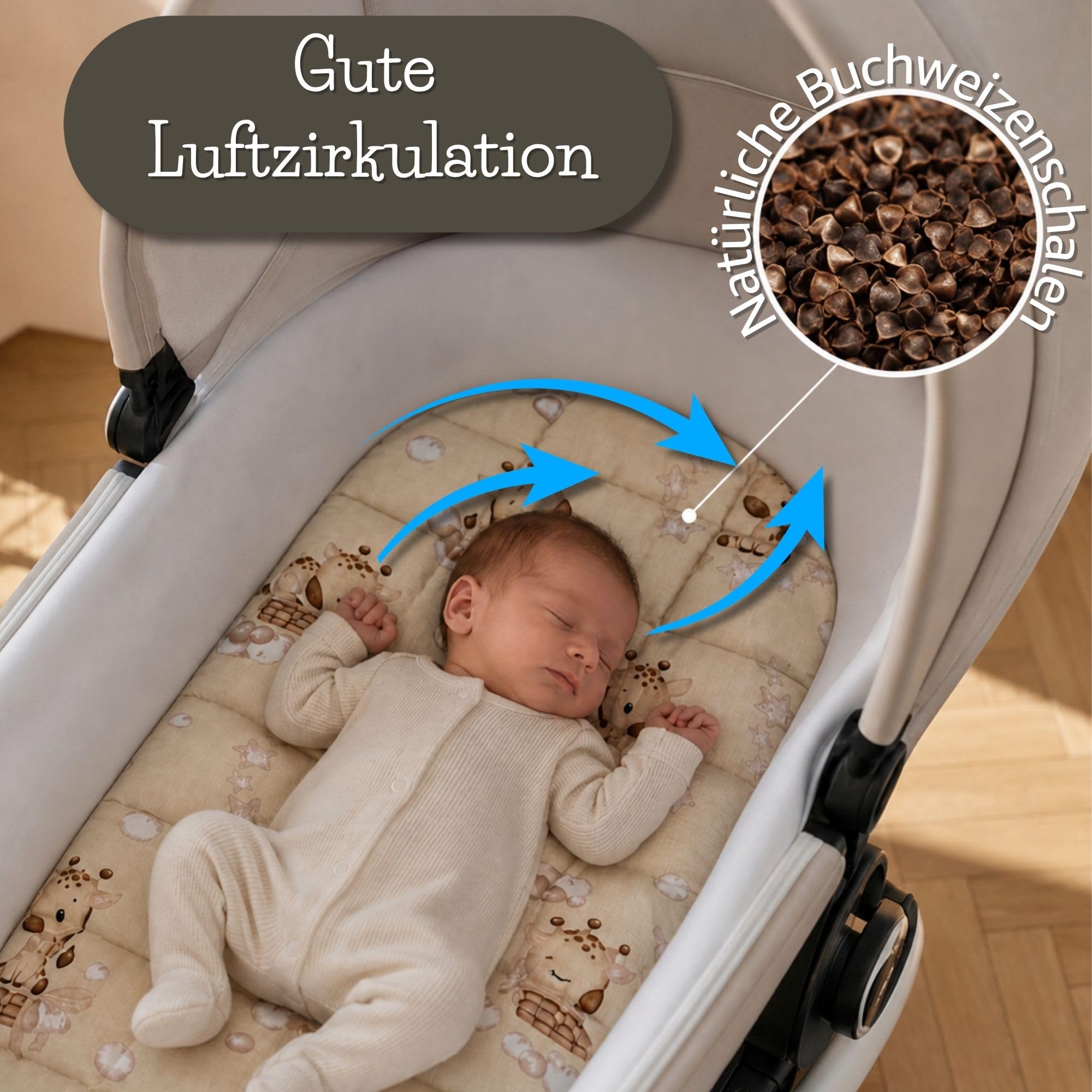 Totsy Baby colchón minicuna Trigo SARRACENO para colecho moisés Cuco capazo Carrito bebé recién Nacido Ovalado Parque lactante cómodo Descanso – Transpirable & Lavable 75x35 cm