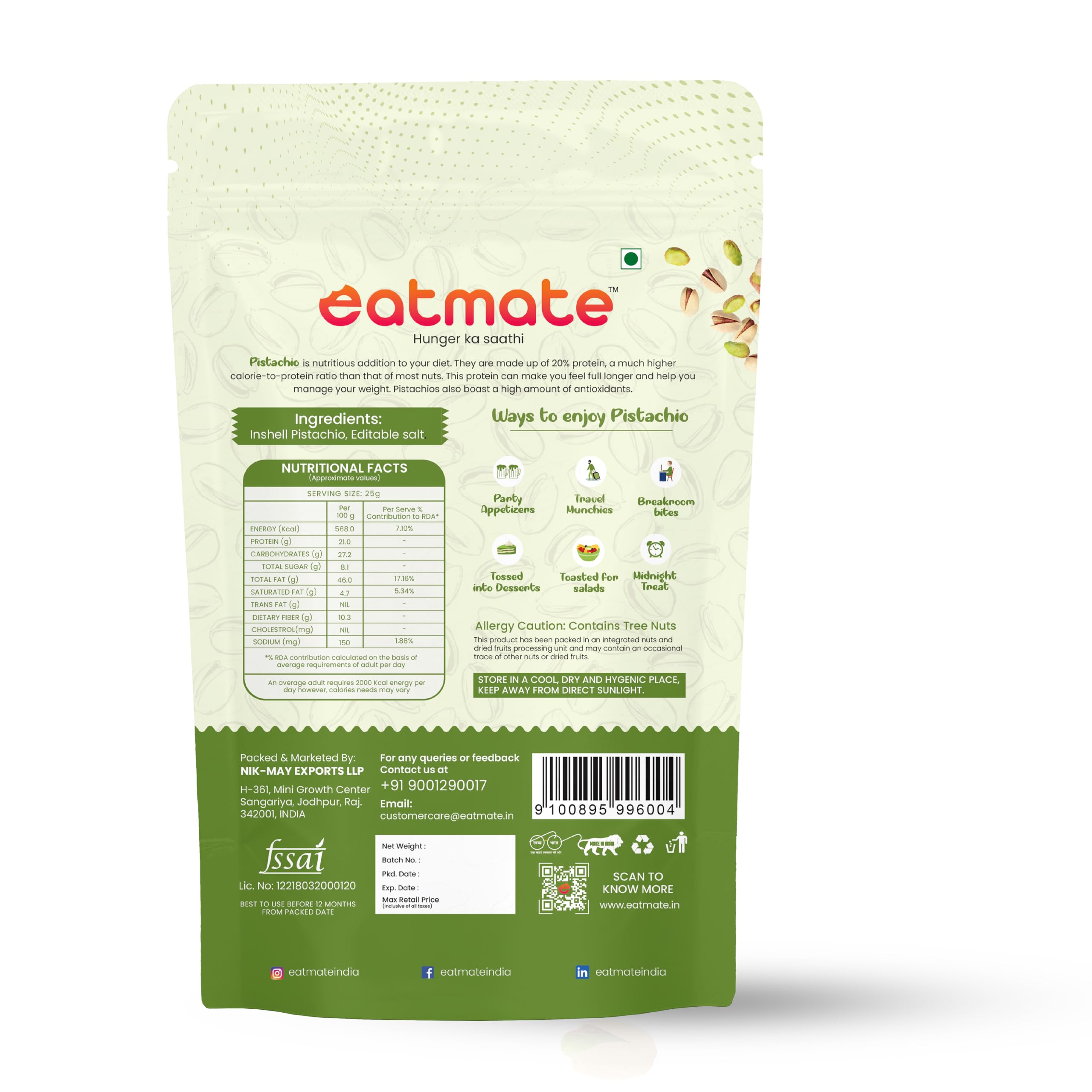 Eatmate Dry Fruits Combo- Green Raisins, Almonds, Cashews, Roasted Pistachios (250g Each)| Fresh Healthy Snacks for Munching, Gifting, Daily Consumption (Pack of 4) 3