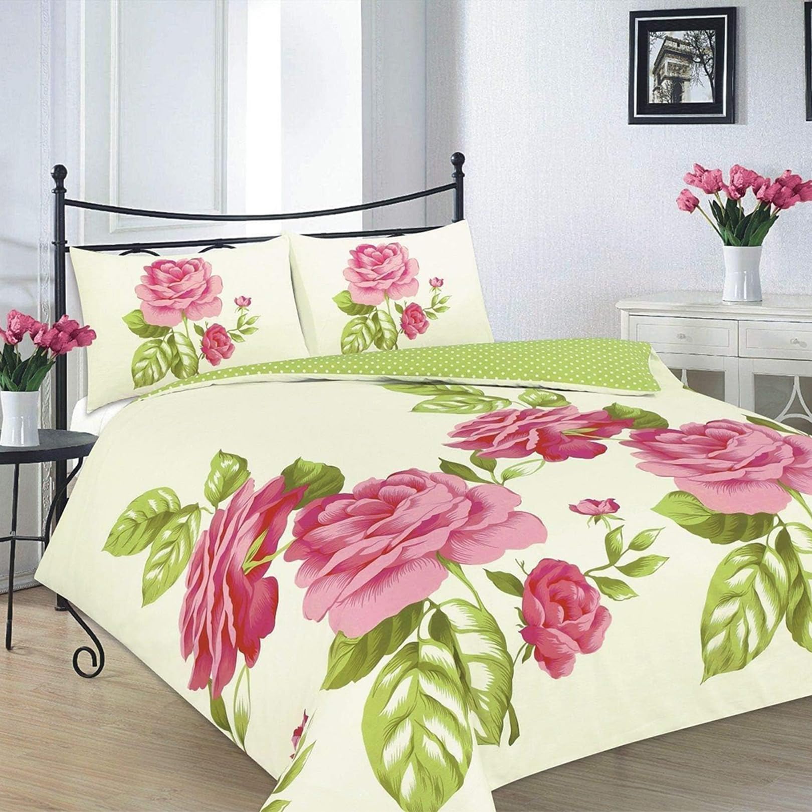 EGYPTO Luxury Printed Flower Design Single Duvet Cover Set with Matching Pillowcases Bedding, Floral Duvet Cover Set (Isabella Green, Single)