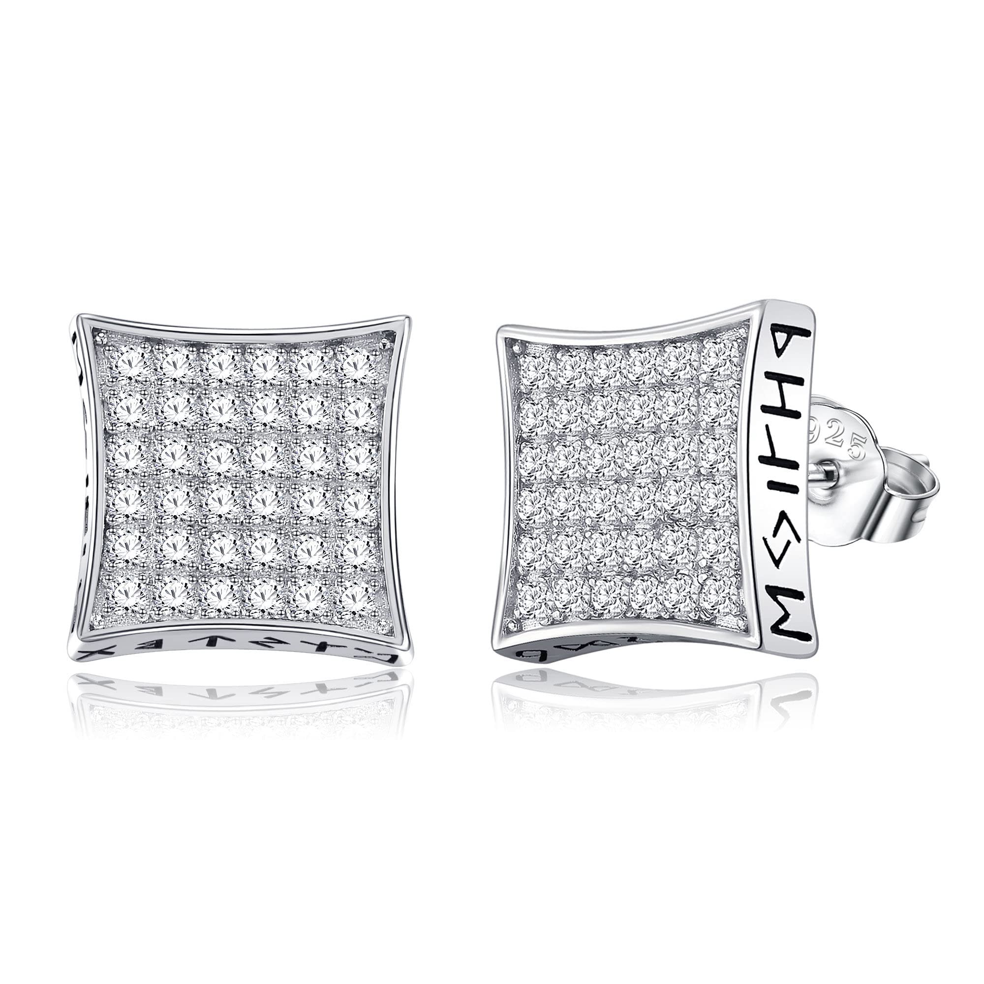 ONEFINITY Pendientes vikingos de plata de ley 925 con circonita cúbica cuadrada, joyería vikinga para hombres y mujeres, Plata de ley
