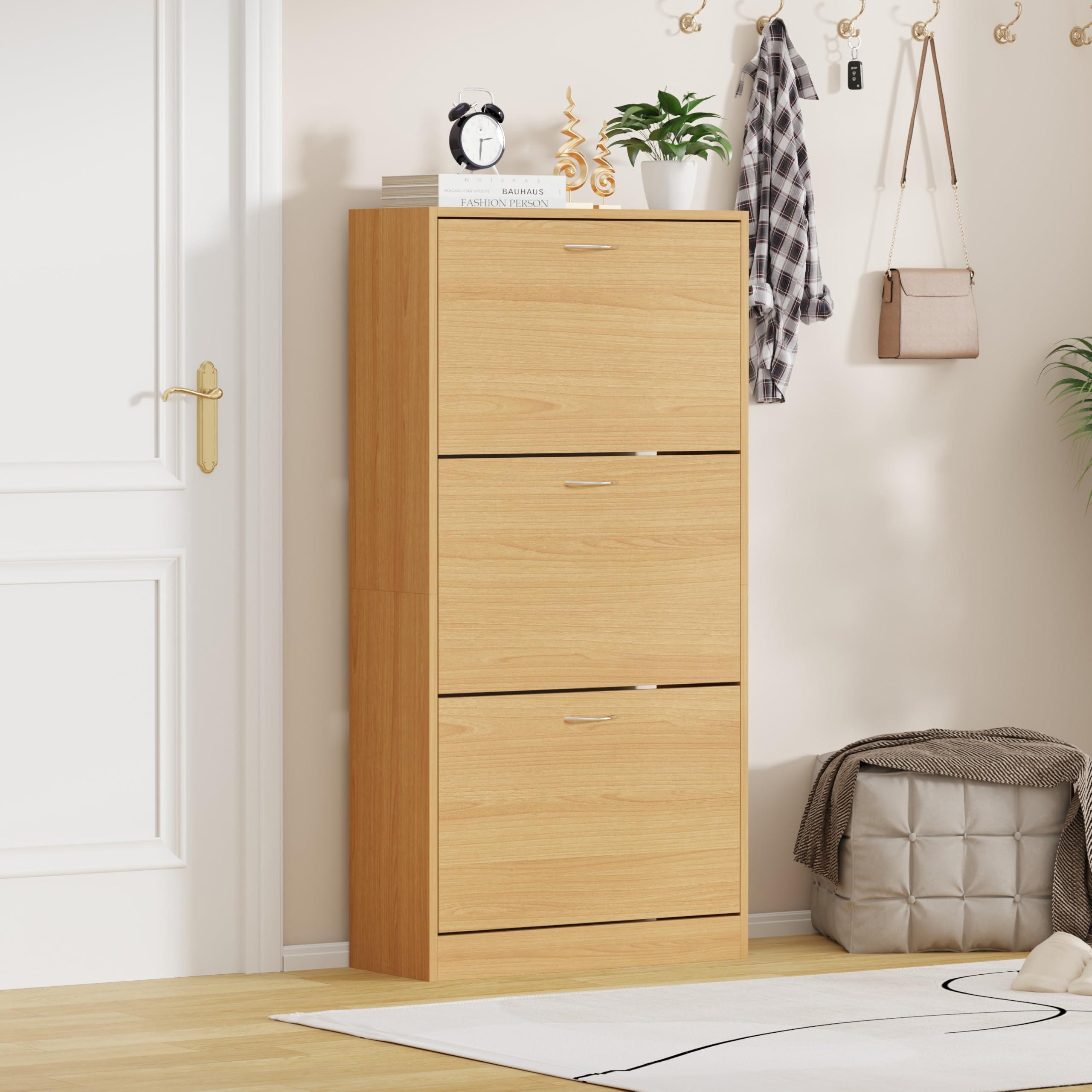 AVC Designs 3 Drawer Grey White Pine Shoe Storage Cabinet Cupboard Rack Space (Pine)