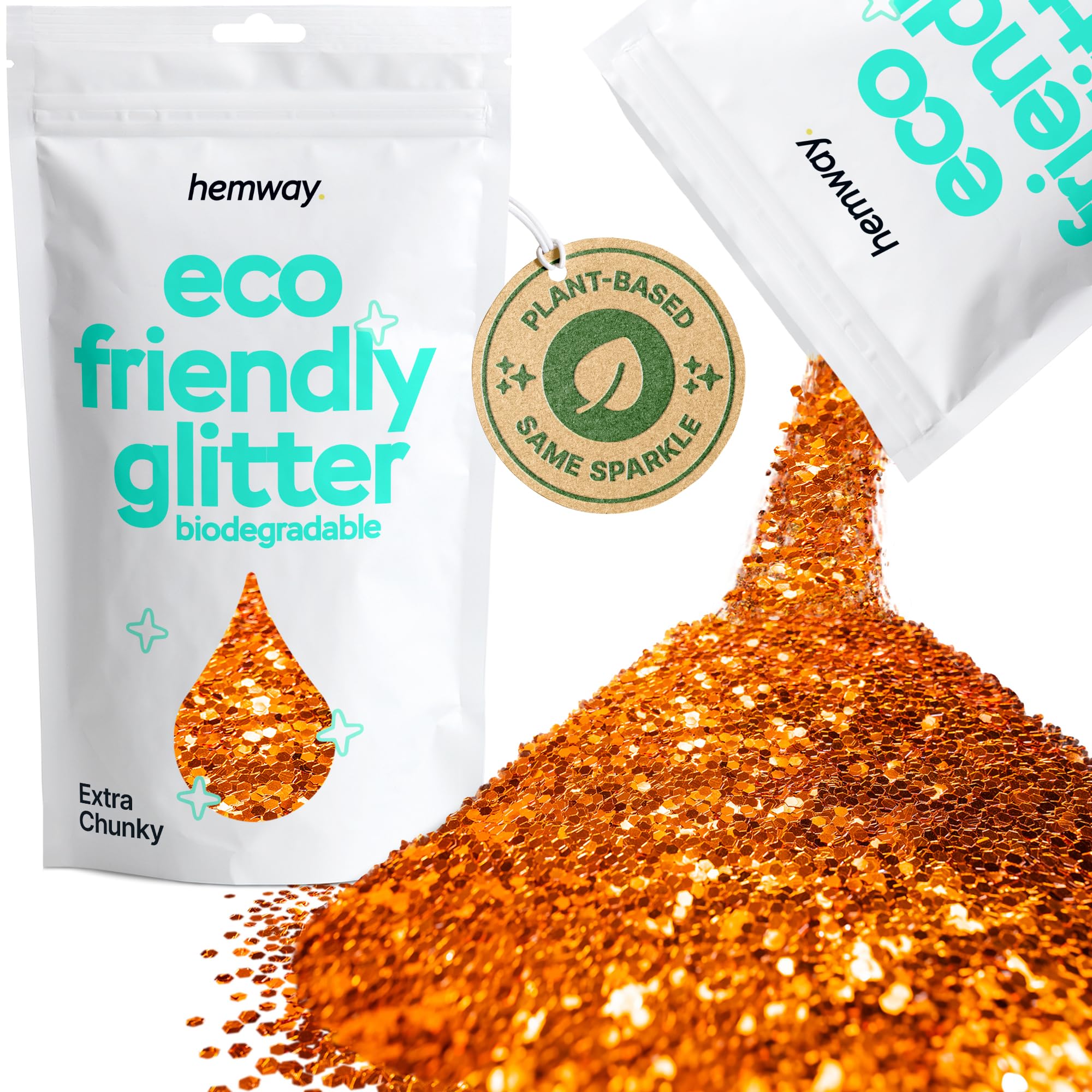 Eco Friendly Biodegradable Glitter | Copper - Extra Chunky 100g, Plant Based, Biodegradable Glitter for Craft, Face, Hair, Nail, Body and Festival - Hemway