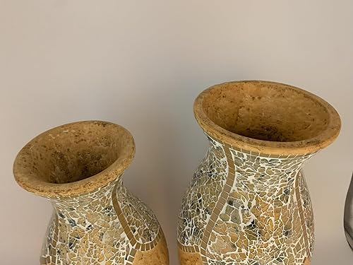 Miniatura 9 de Jarrón de piso, cilindro alto hecho de terracota con piezas de mosaico de vidrio amarillo tostado, exquisita pieza de decoración del hogar (18 x 10