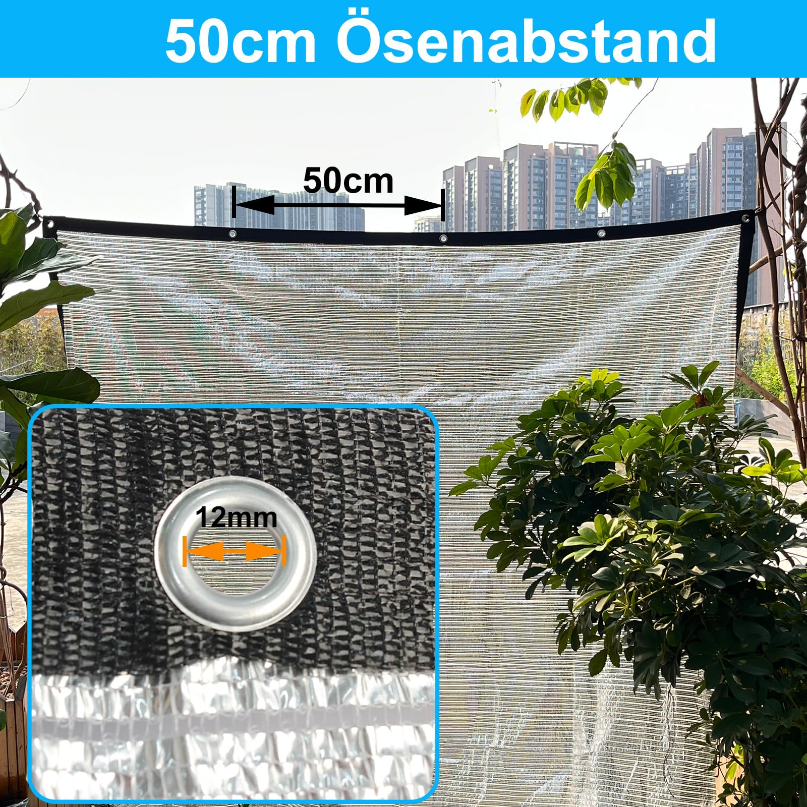 BeGrit Schattennetz Auto Hund 75% Alu Hitzeschutz mit Ösen 3m x 6m | UV Luftdurchlässiges Sonnennetz Aludecke Auto Alunetz reflektierende Schattenplane für Camping Gewächshaus Garten Pflanze