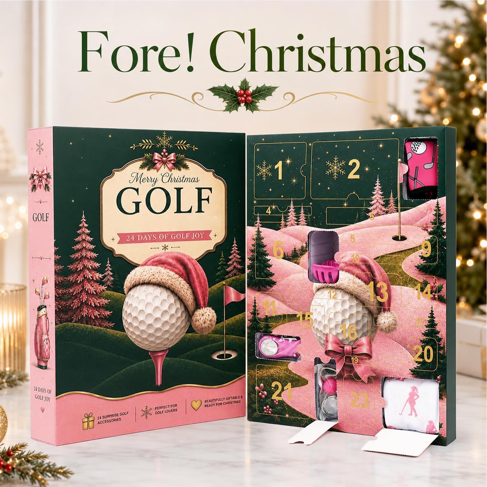 Calendrier de l'Avent Golf Coffret Cadeaux de Golf Balles Tees Marqueurs