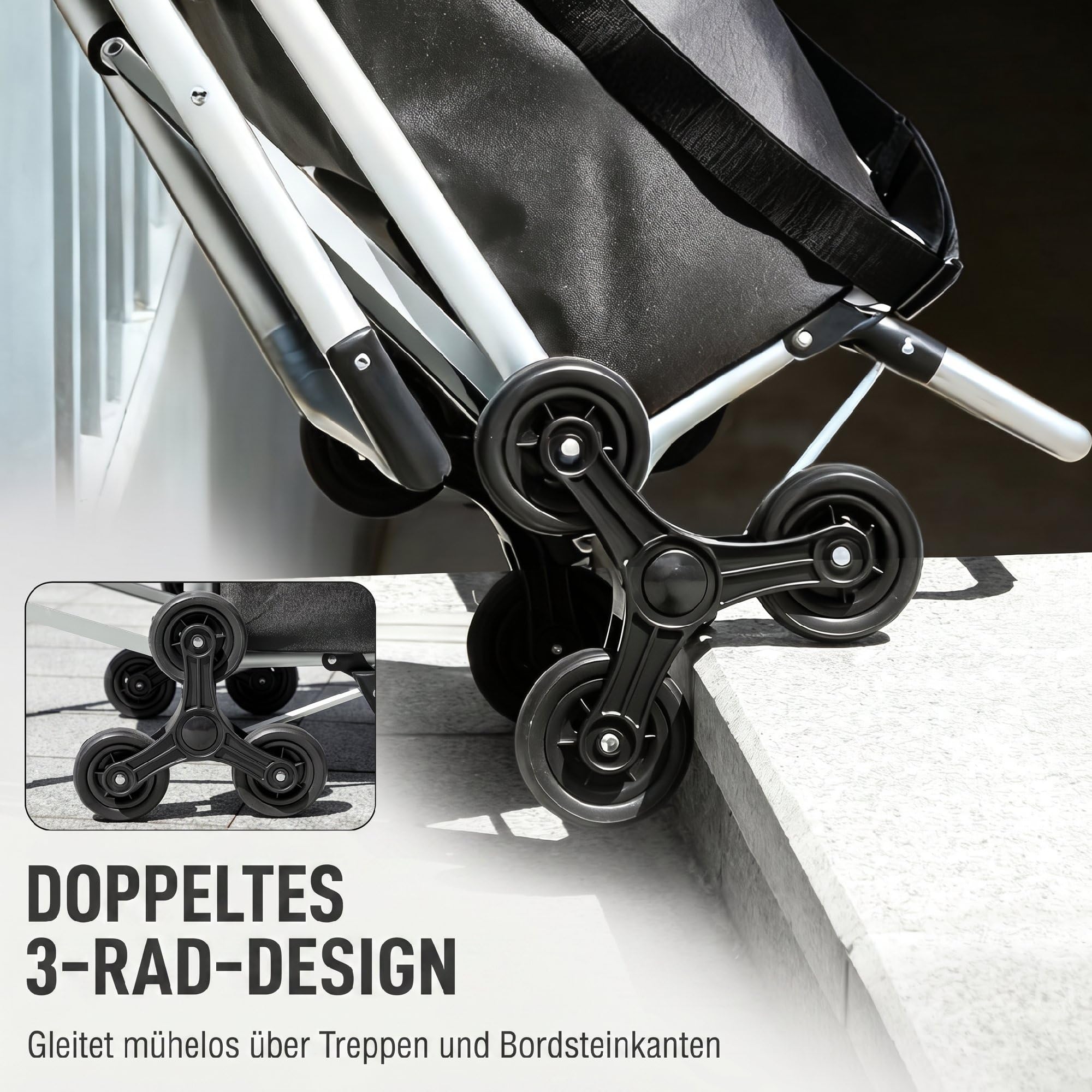 HOMCOM 3-in-1 Einkaufstrolley Klappbar mit Sitz 40L Kapazität Duneklgrau