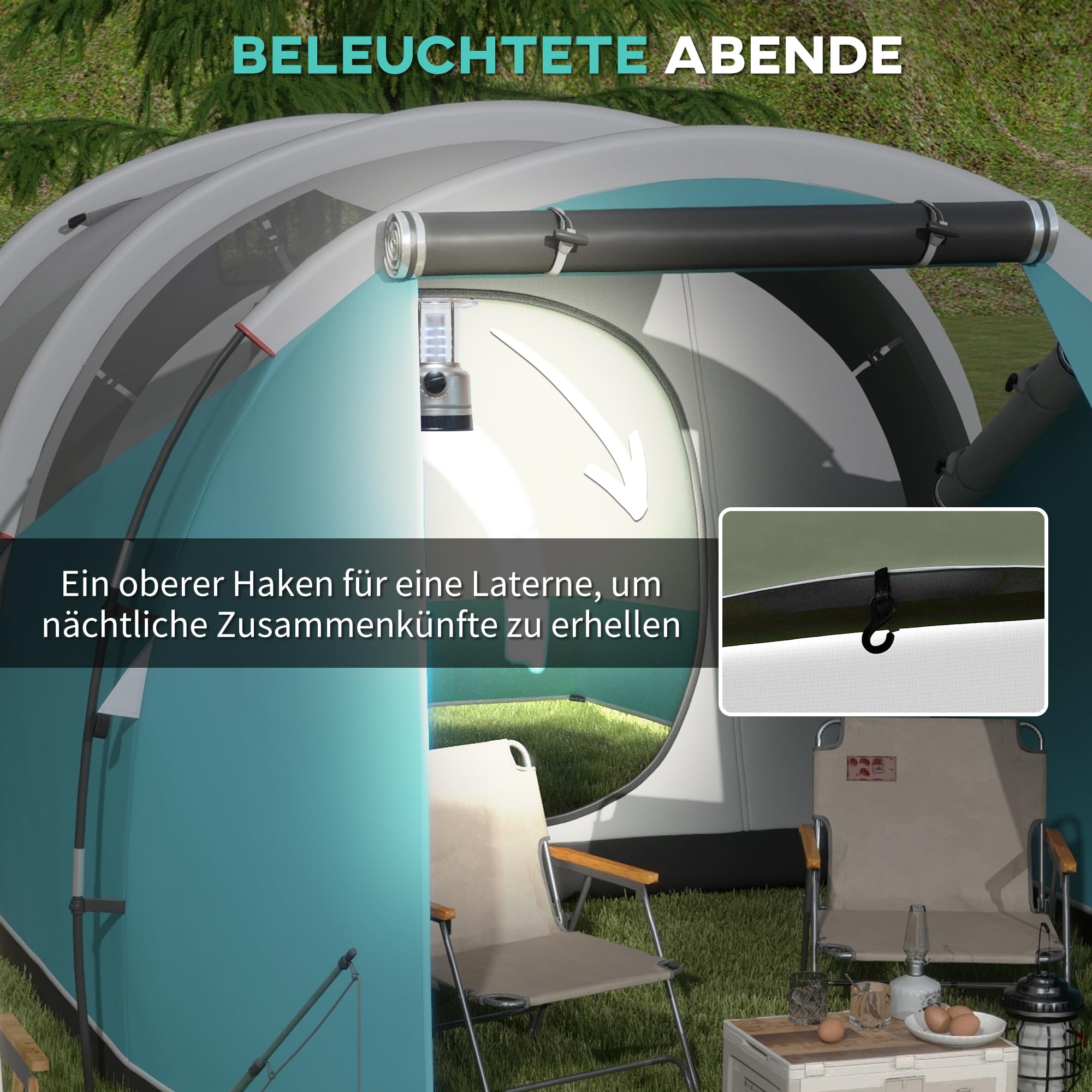 Outsunny Tunnelzelt für 3 Personen 3000mm Wasserabweisend Campingzelt Blau
