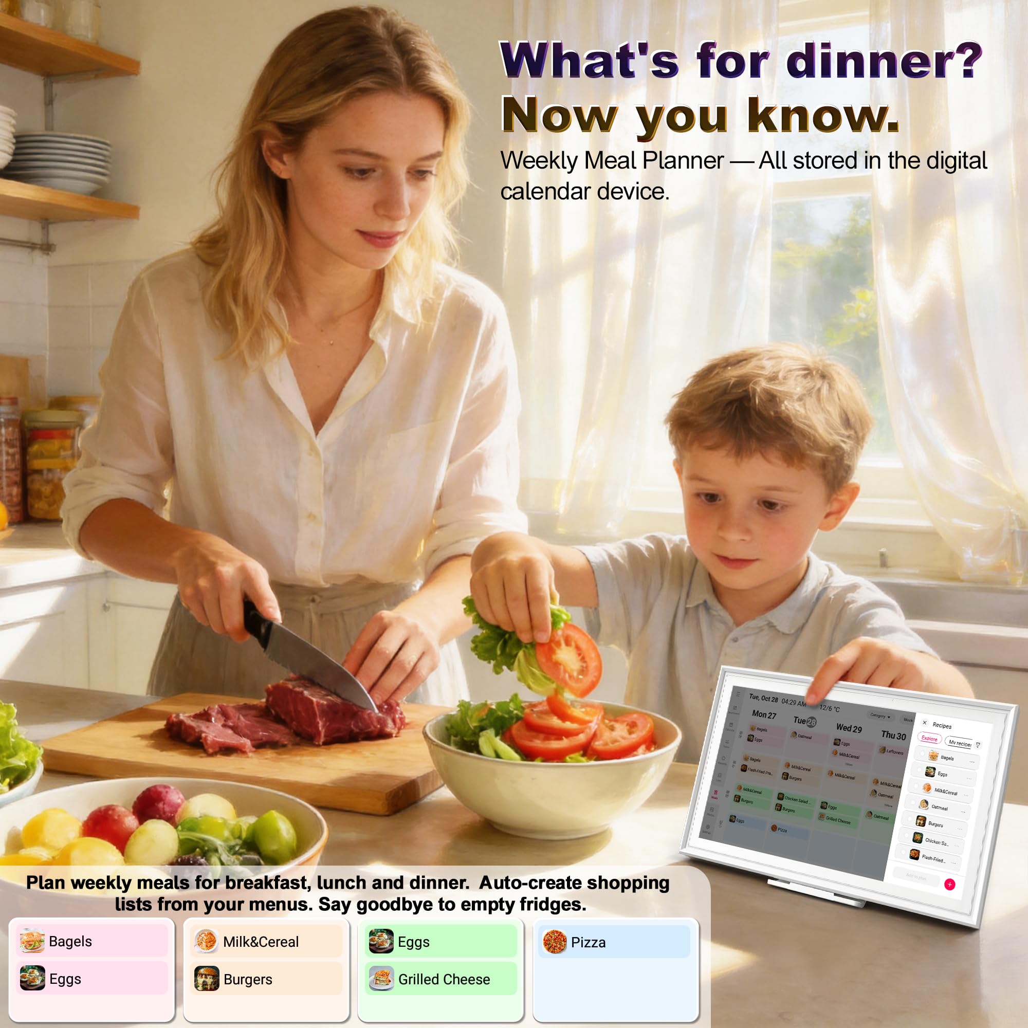15,6 Zoll Digitaler Kalender Wand, Smart Home Wandplaner & Elektronische Chore Chart ohne Abo, WiFi Touchscreen Sync mit Google/iCloud/Outlook, Mahlzeitenplaner & Aufgaben-Organizer, Android 14