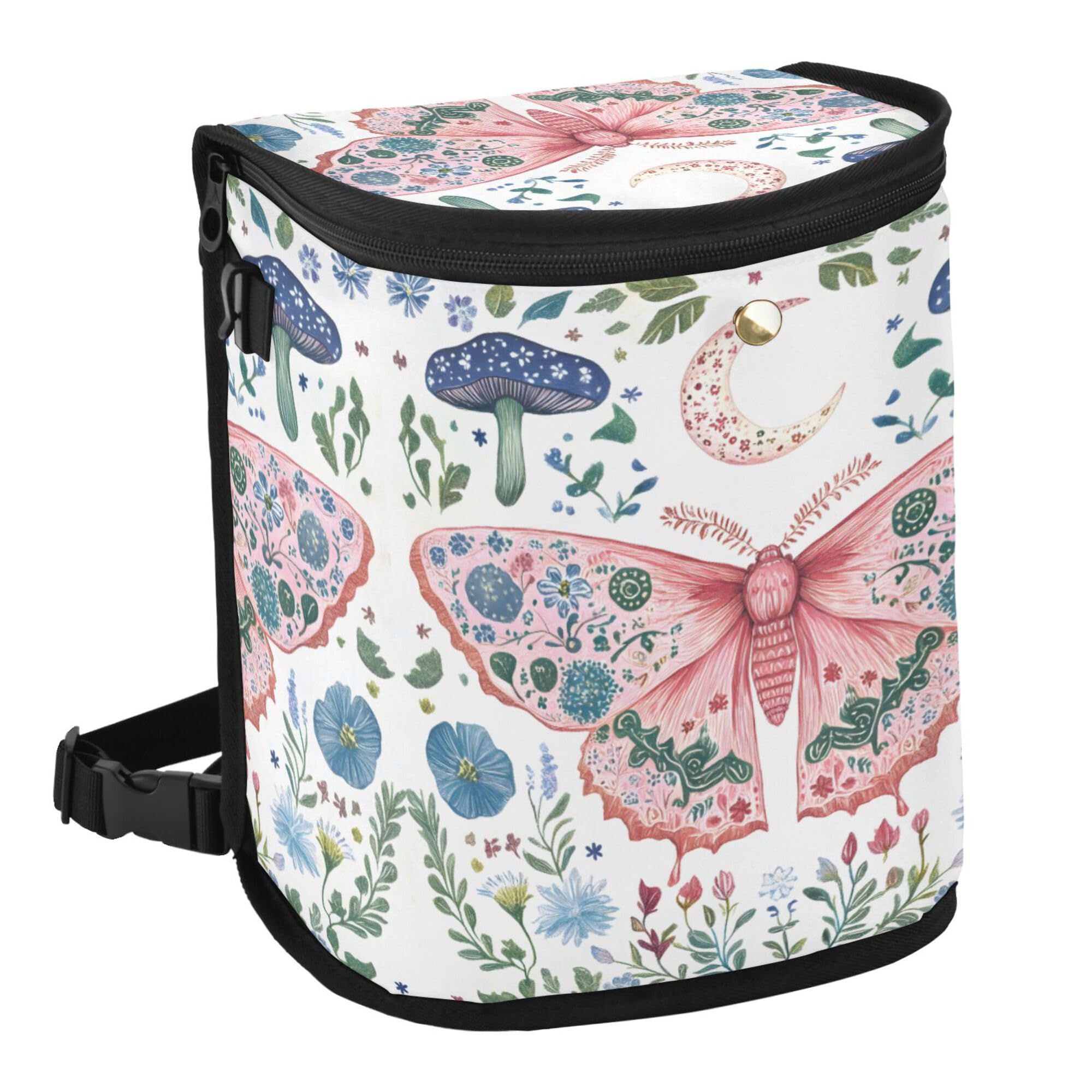 MNSRUU Car Trash Can with Lid, Butterfly Mushroom Flower Car Trash Bag Hanging Organizers and Storage for Front Back Seat, Leak-Proof Trash Bin