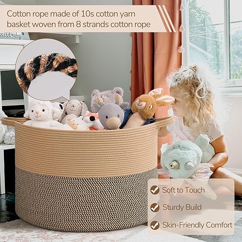 Vista 167 de INDRESSME - Canasta extragrande para ropa sucia de cuerda de algodón, cesta tejida decorativa con asas para guardería y sala, contenedor para Gris