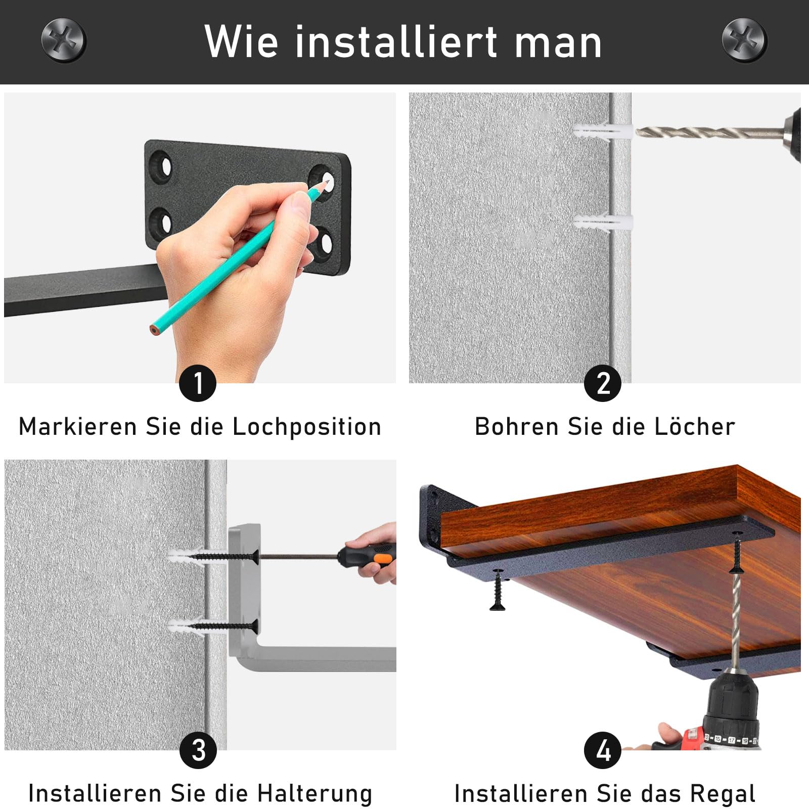 MLOQI 4 Pieces Shelf Brackets, Heavy Duty Shelf Brackets, Wall Shelf Brackets, L Brackets (15cm) 4