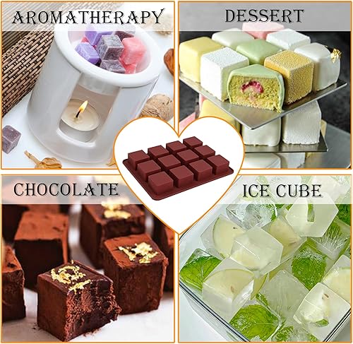 Miniatura 3 de Moldes de silicona para derretir cera, 3 piezas de 12 cavidades cuadradas de silicona para derretir cera perfumada, trufas de chocolate, dulces,