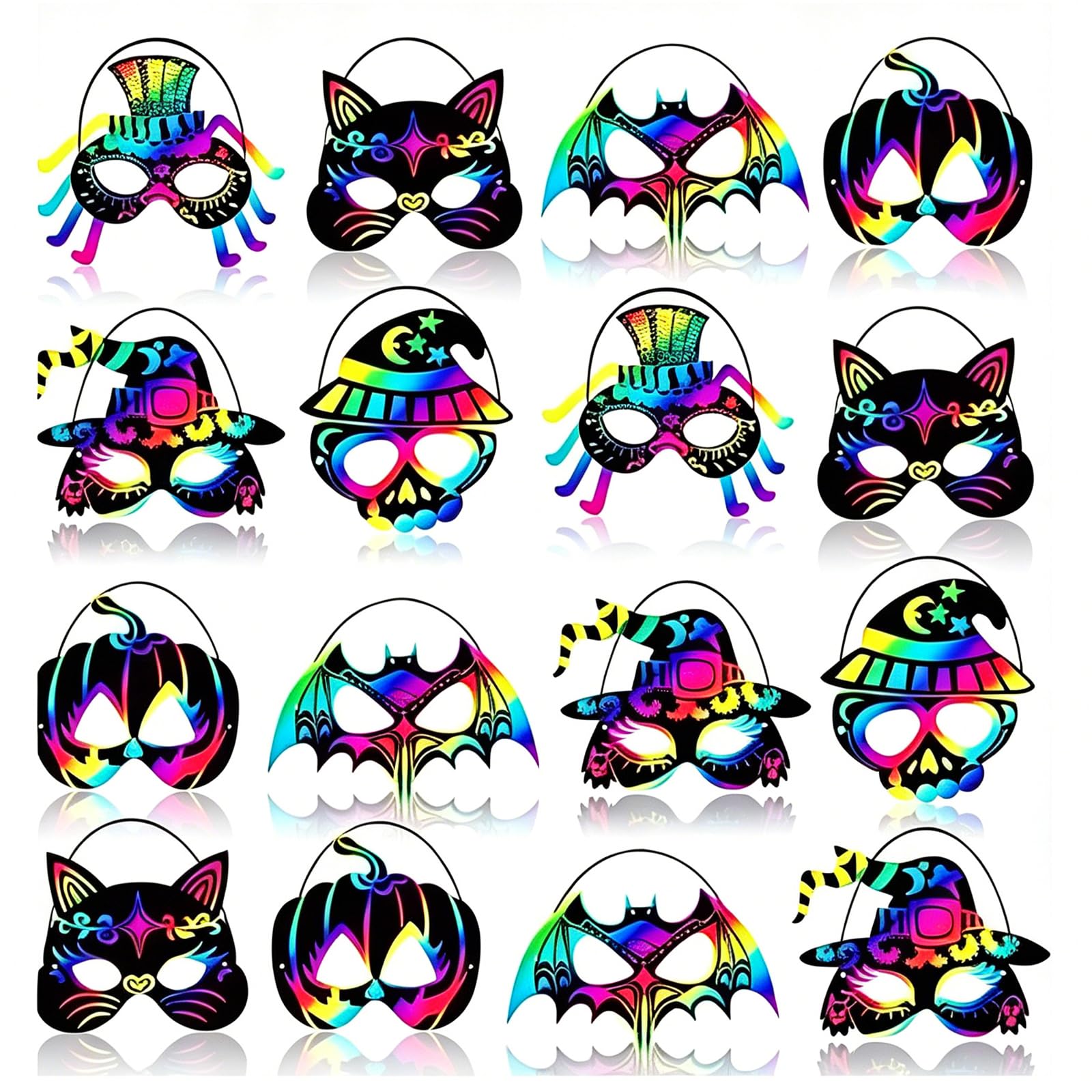 36 Pack Halloween Crafts, Halloween Scratch Art Masks With Elastic Cords