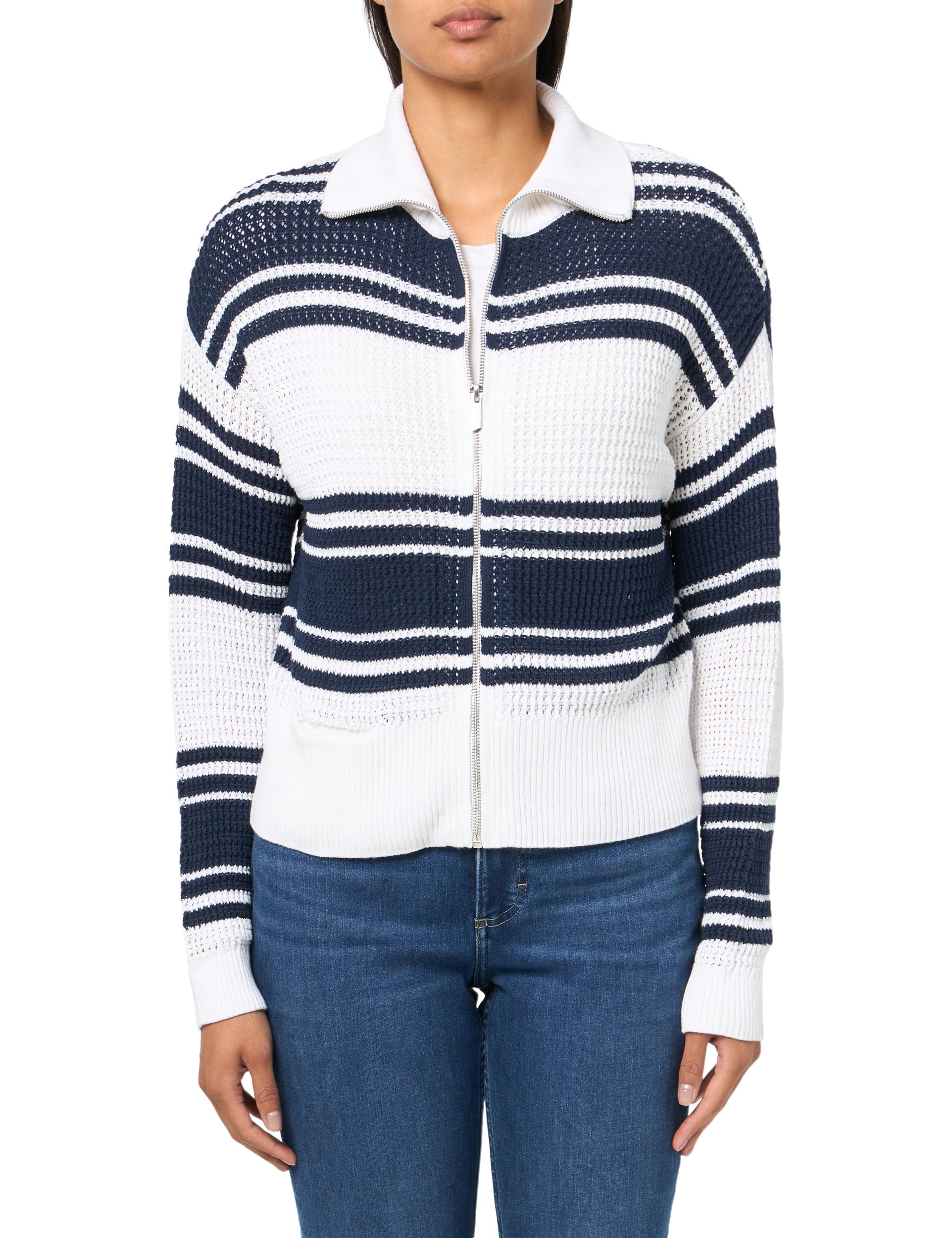 NIC+ZOE Women's Mixed Stripe Zip Front Sweater Jacket
