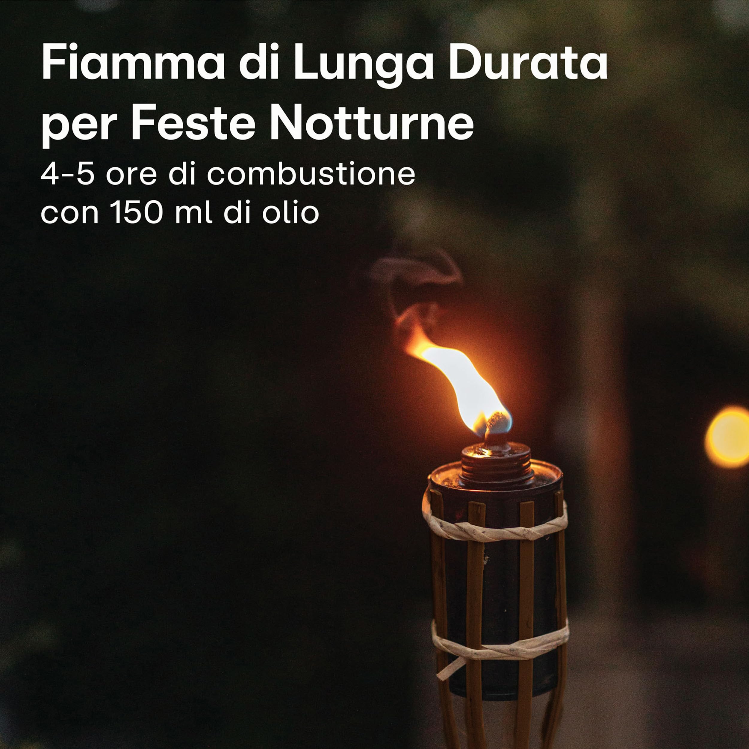 Fiaccole da Giardino in Bambù 90cm - 10 Torce con 10 Stoppini Extra - Lunga Durata di Combustione - Ricaricabile