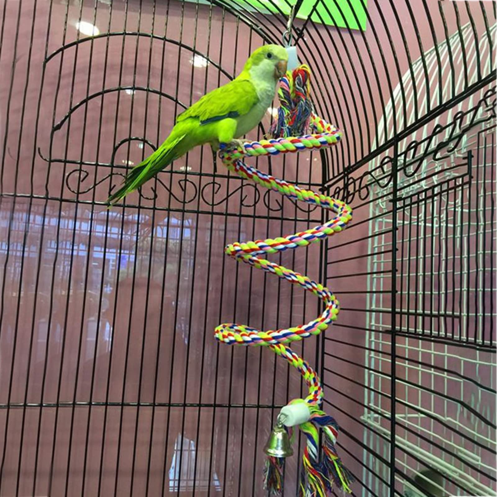 Giocattoli per uccelli pappagalli, 2 pezzi altalena per pappagalli parrocchetti da masticare con campanello, corda in cotone per uccelli da 59 inch e altalena per 7 inch di diametro